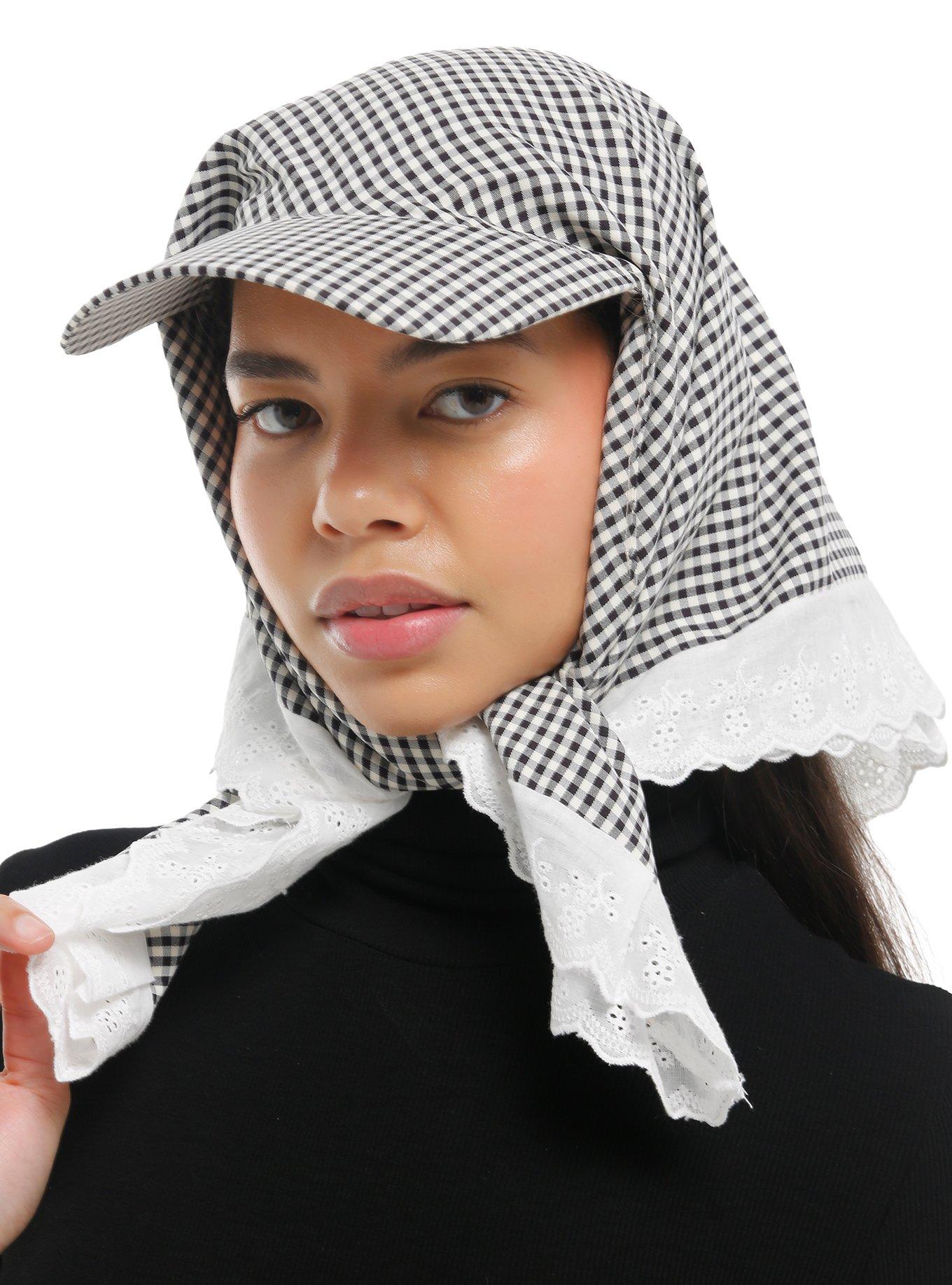 Black & White Gingham Hair Scarf Cap, , hi-res