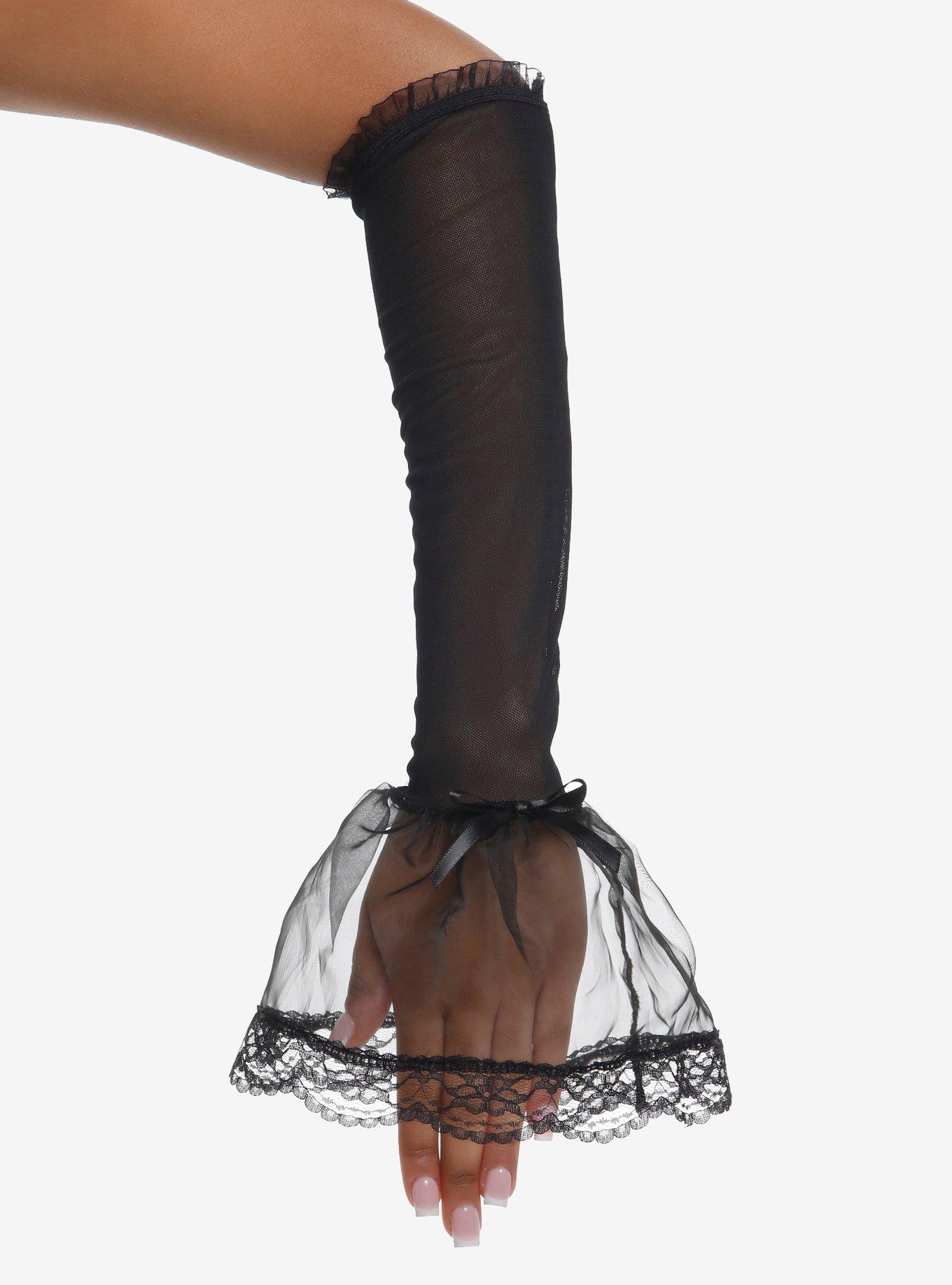 Black Mesh Lace Flare Arm Warmers, , hi-res