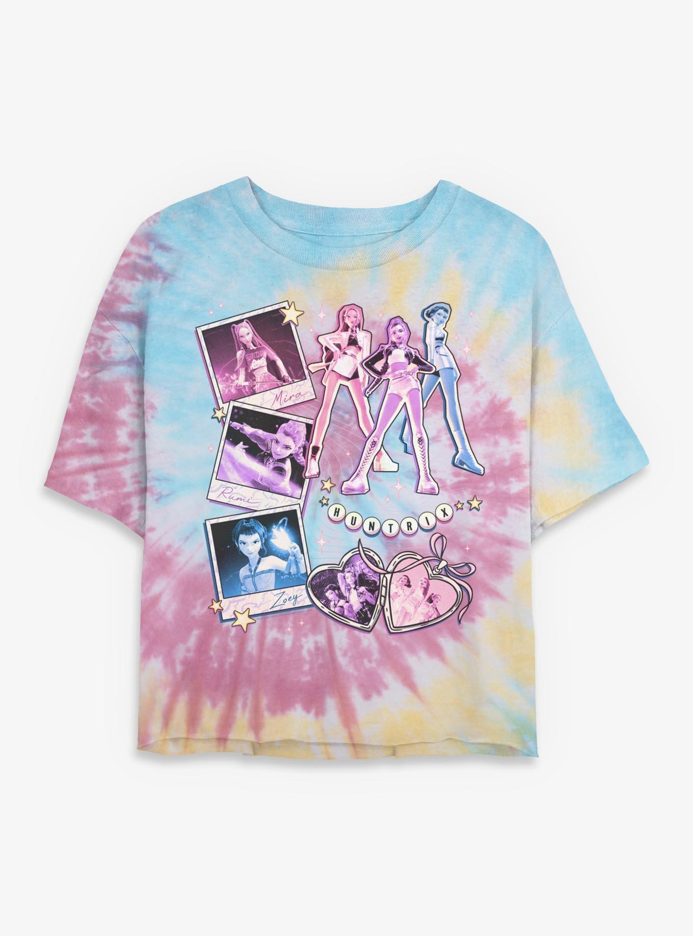 KPop Demon Hunters Huntrix Instant Picture Collage Tie Dye Crop Womens  T-Shirt, , hi-res