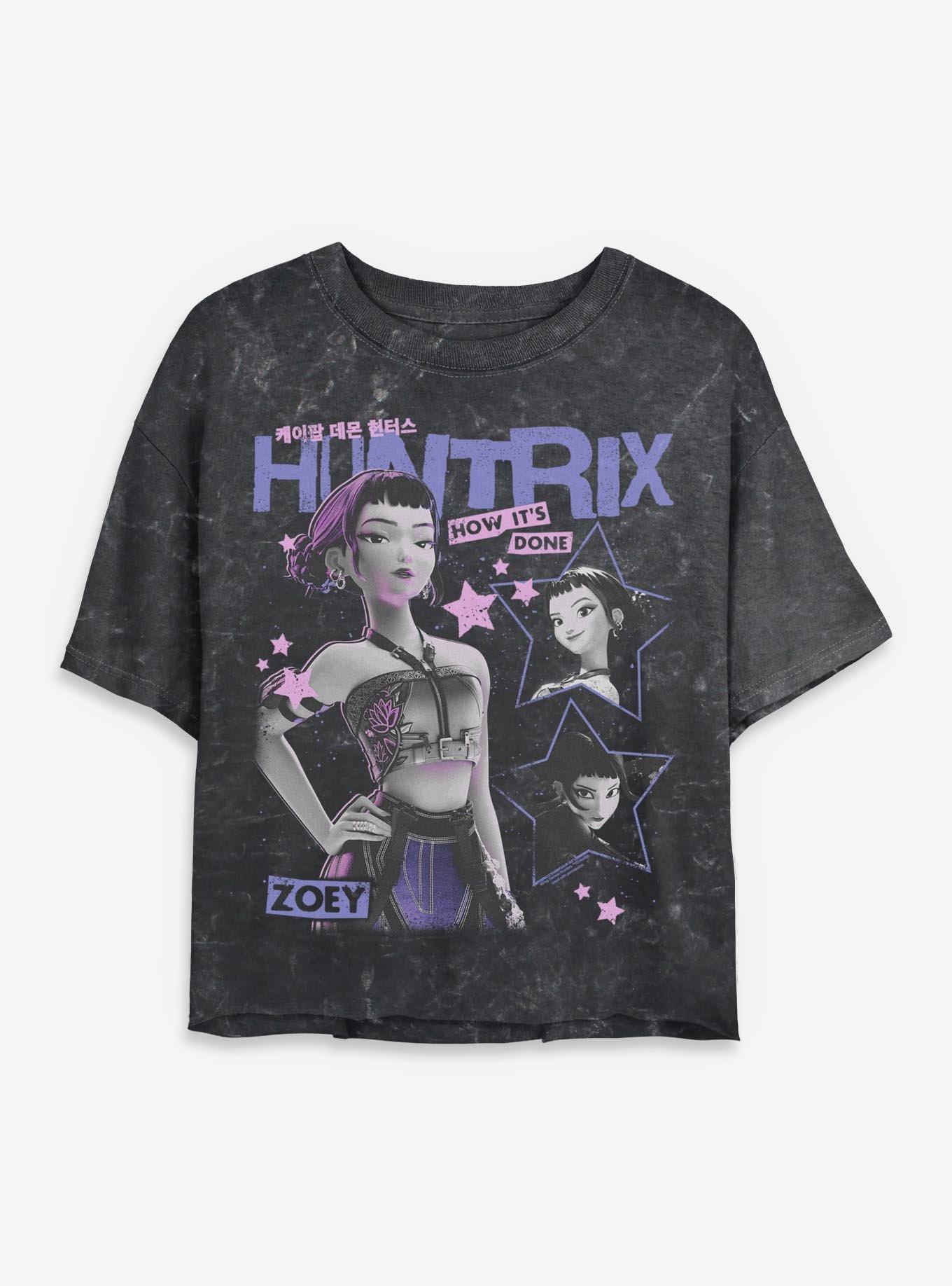 KPop Demon Hunters HUNTR/X Zoey Stars Collage Mineral Wash Womens Crop T-Shirt, , hi-res