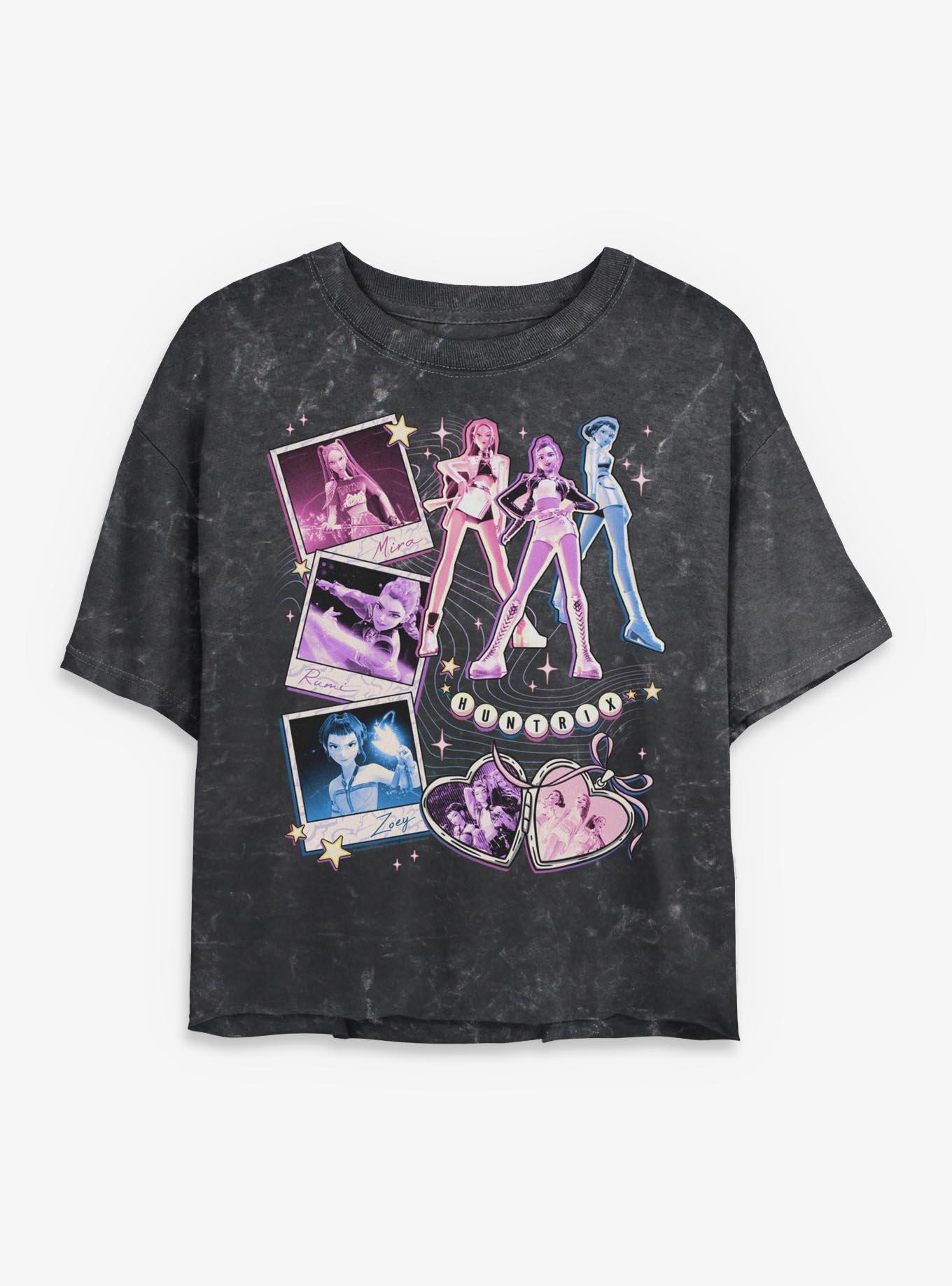 KPop Demon Hunters Huntrix Collage Girls Mineral Wash Crop T-Shirt, , hi-res