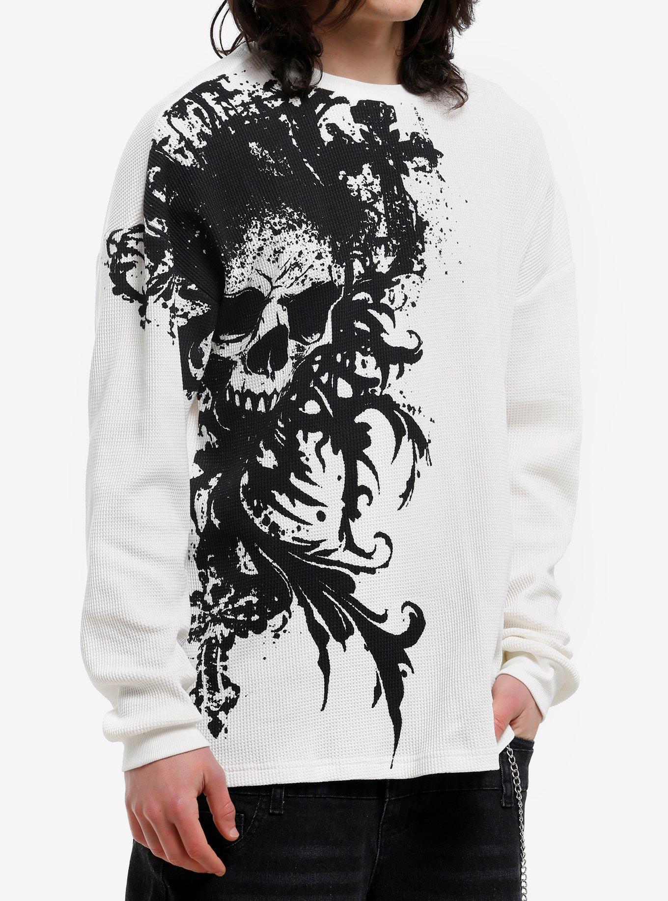 00s fuga long sleeve t-shirt skull カットソー White & Black Skull Thermal Long-Sleeve T-Shirt | Hot Topic
