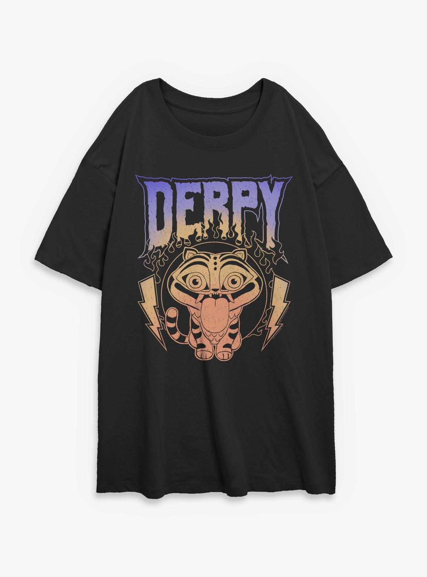 KPop Demon Hunters Derpy The Tiger Retro Metal Womens Oversized T-Shirt, BLACK, hi-res