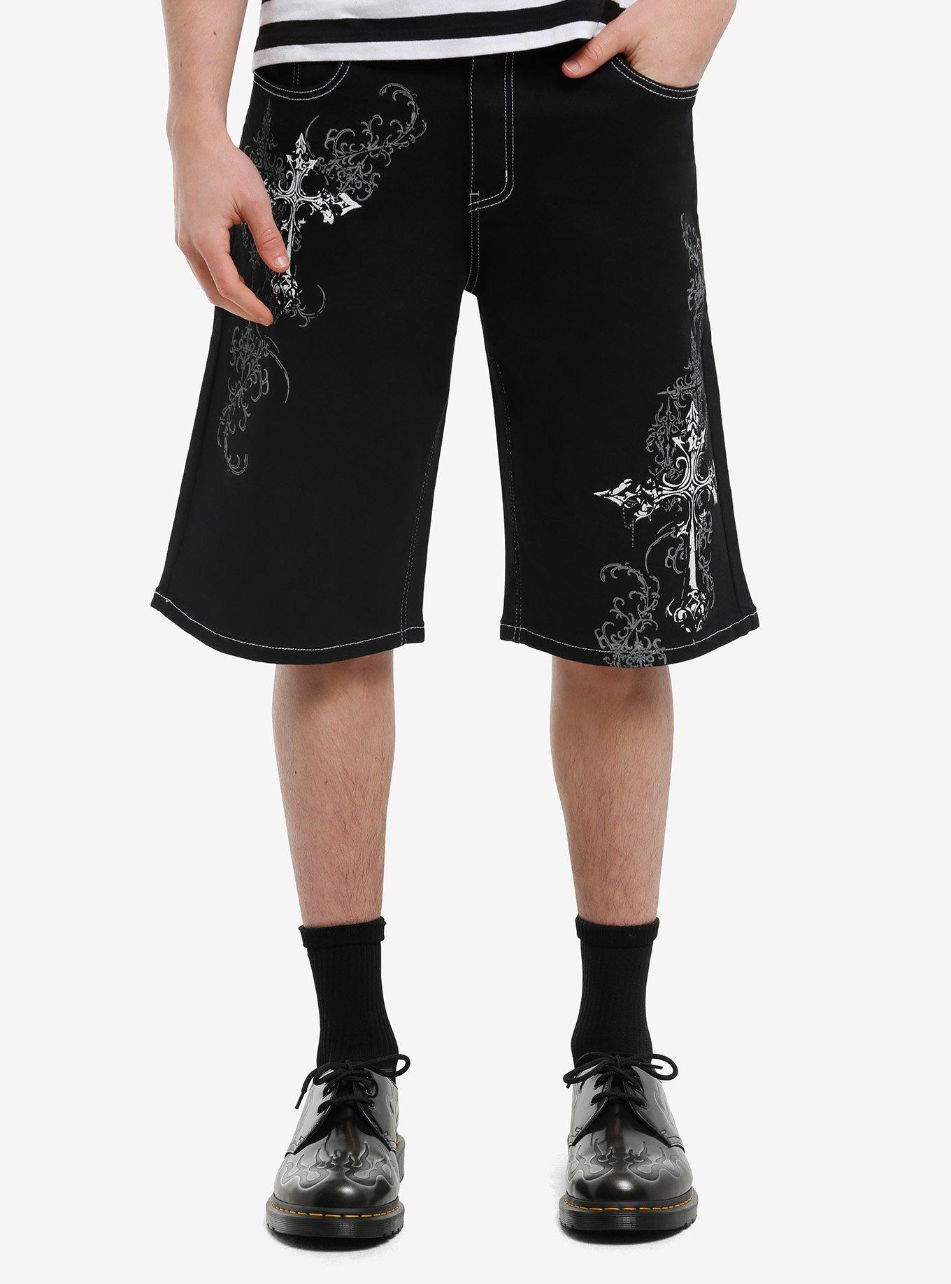 Cyber Tribal Cross Black Jorts, , hi-res