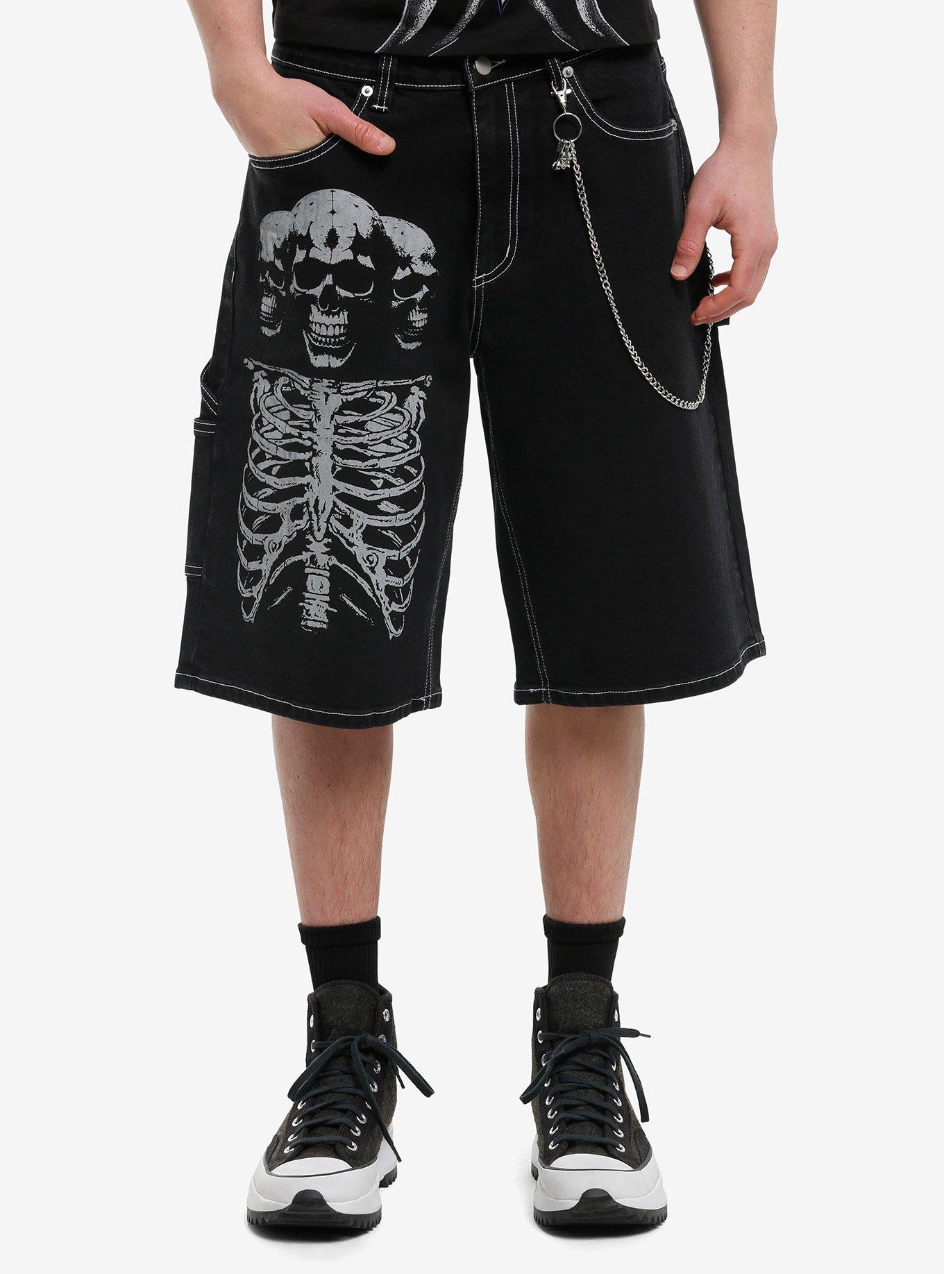 Three-Headed Skeleton Black Carpenter Jorts, , hi-res