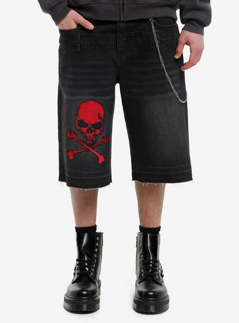 Black & Red Skull Patch Double-Waist Jorts | Hot Topic