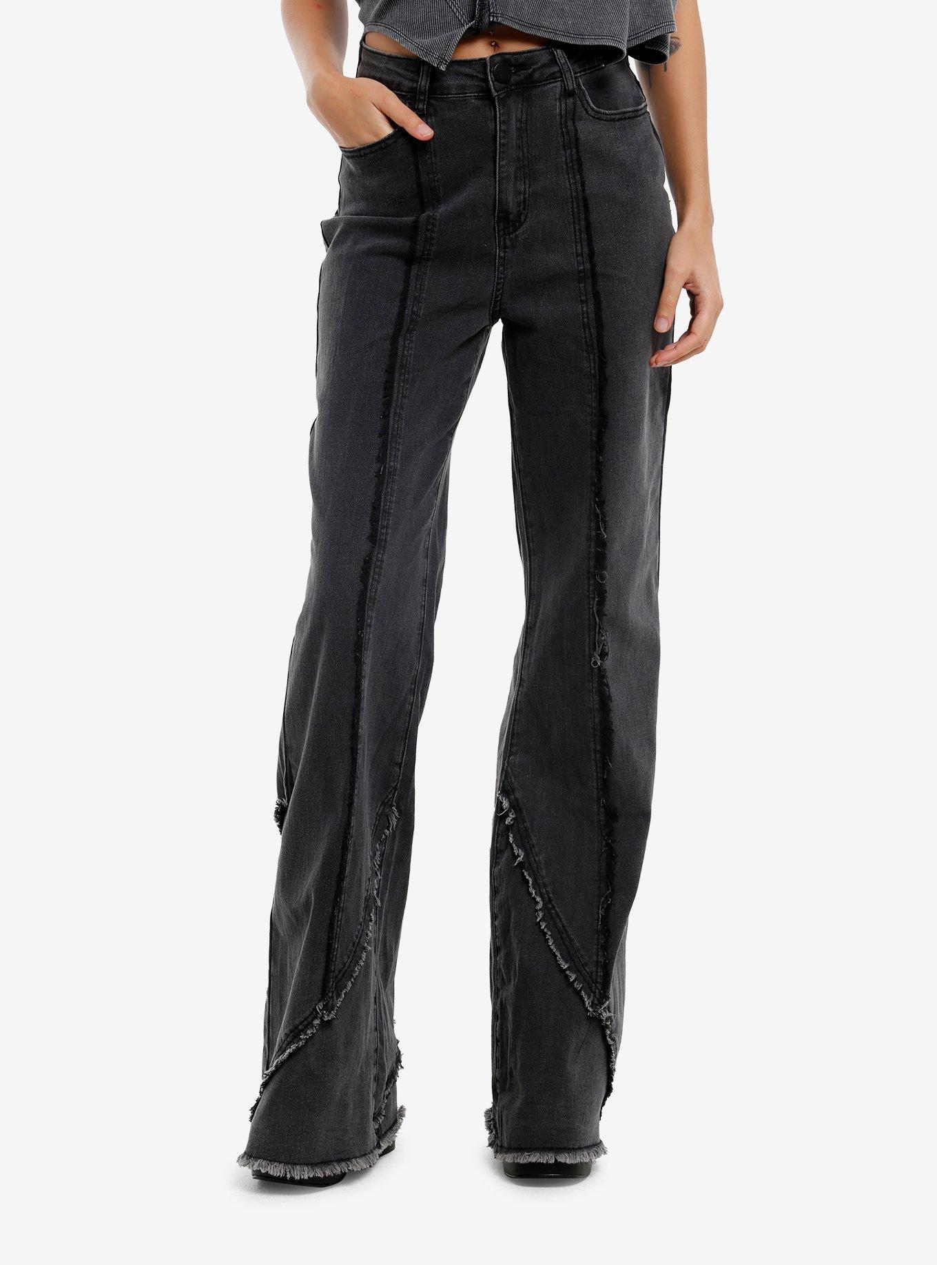 KIHILIST Grey Wash Frayed Seam Jeans, , hi-res