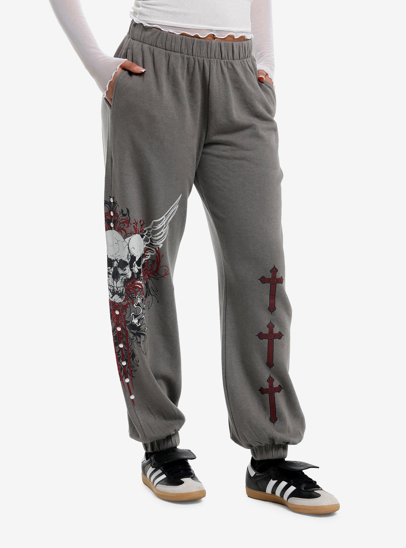 HOTTOPIC Winged Skull & Cross Girls Jogger Sweatpants