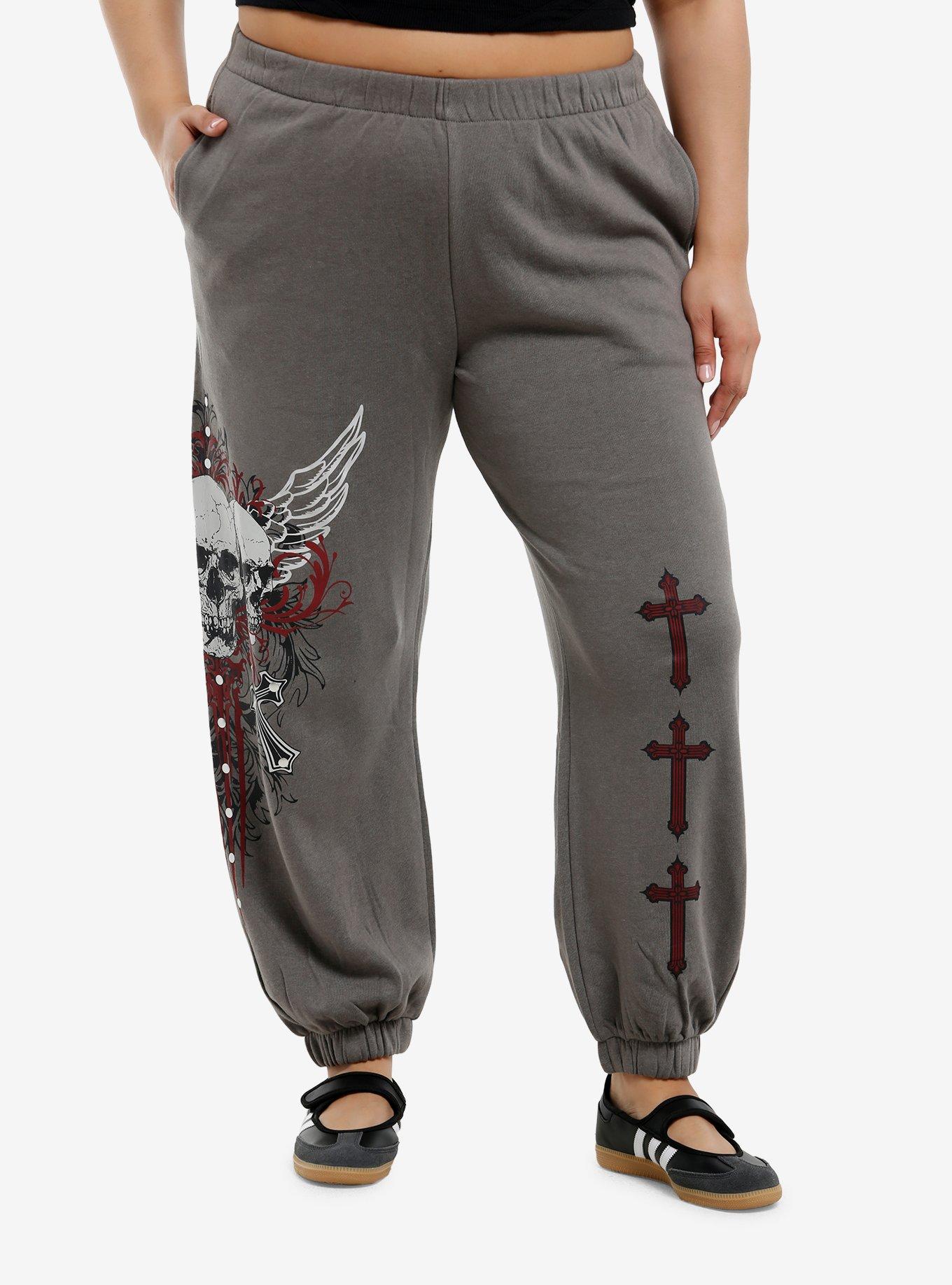 Winged Skull & Cross Girls Jogger Sweatpants Plus Size, , hi-res