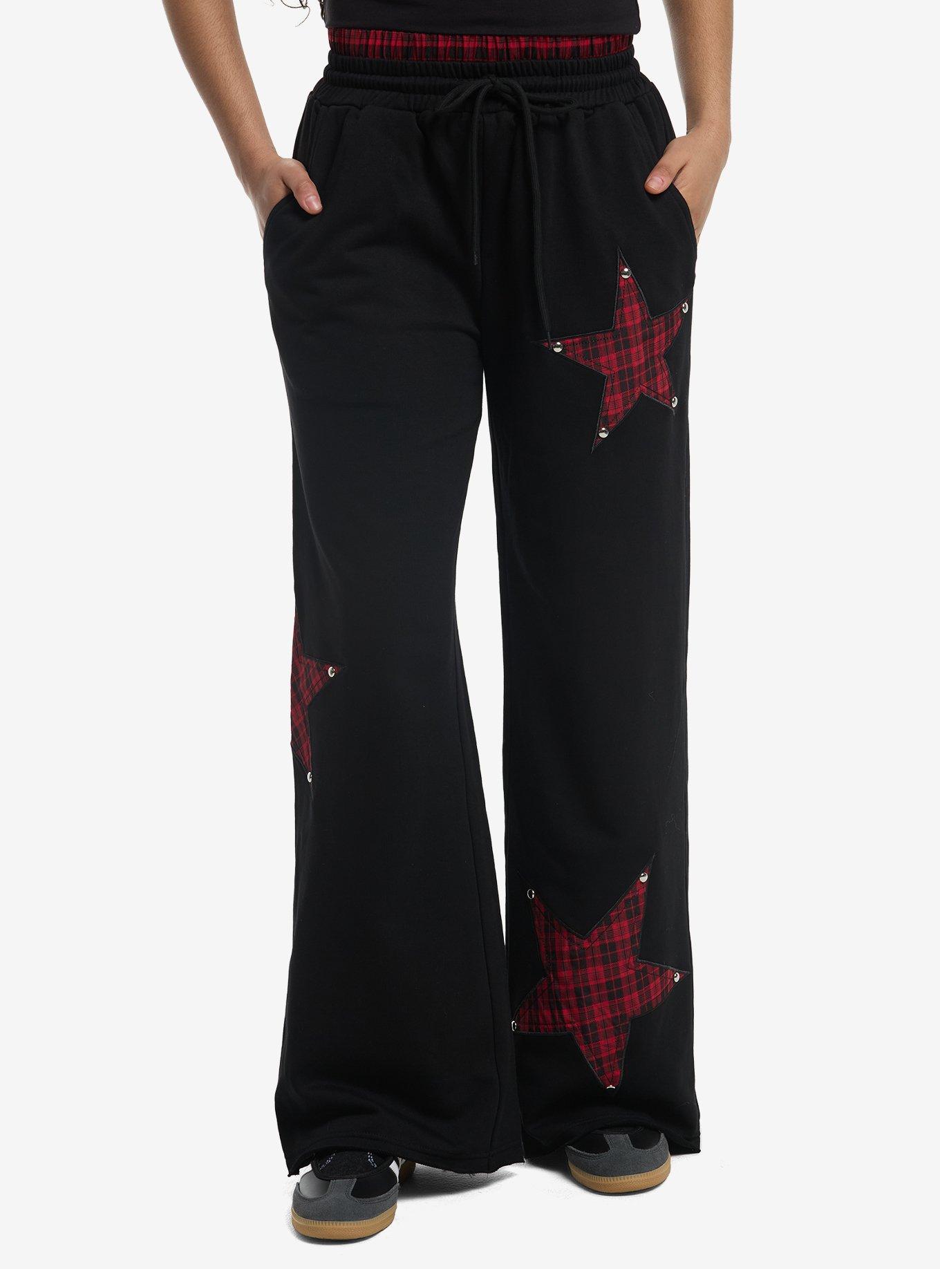 Red & Black Star Plaid Double Waist Lounge Pants, , hi-res