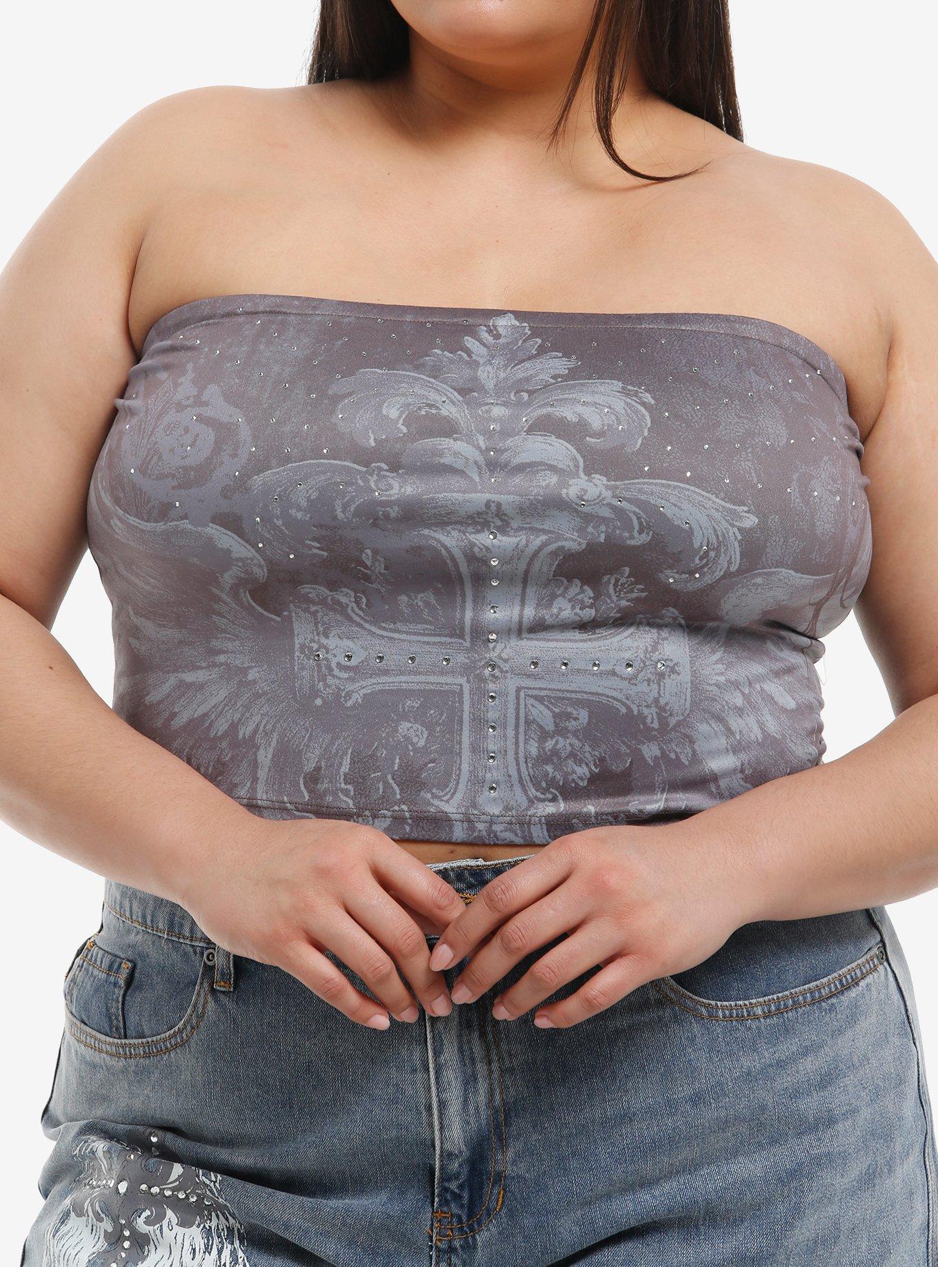 HOTTOPIC Winged Cross Rhinestone Girls Tube Top Plus Size
