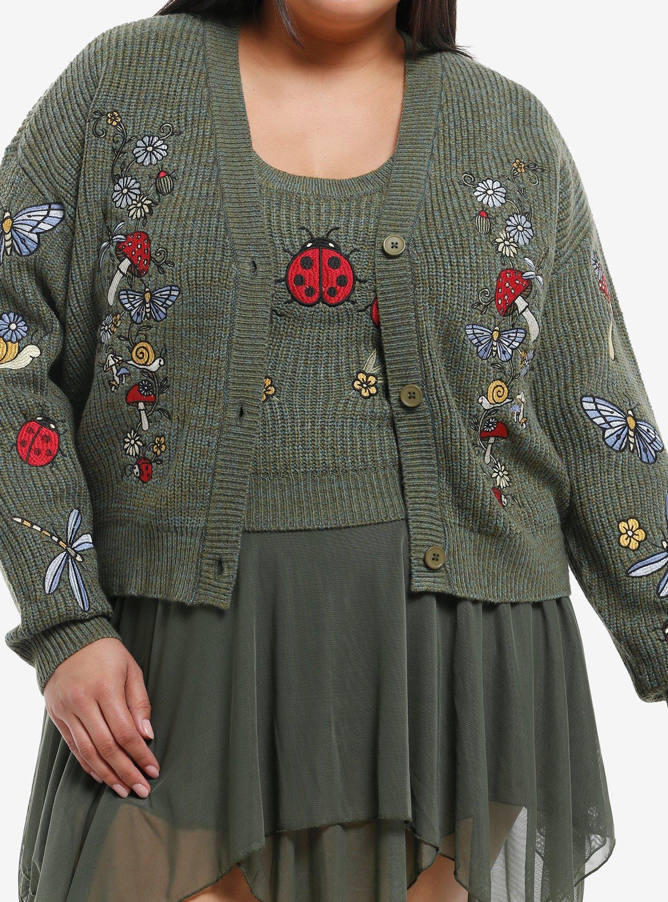 Thorn & Fable Forest Critters Marled Girls Crop Cardigan & Tank Top Set Plus Size, , hi-res