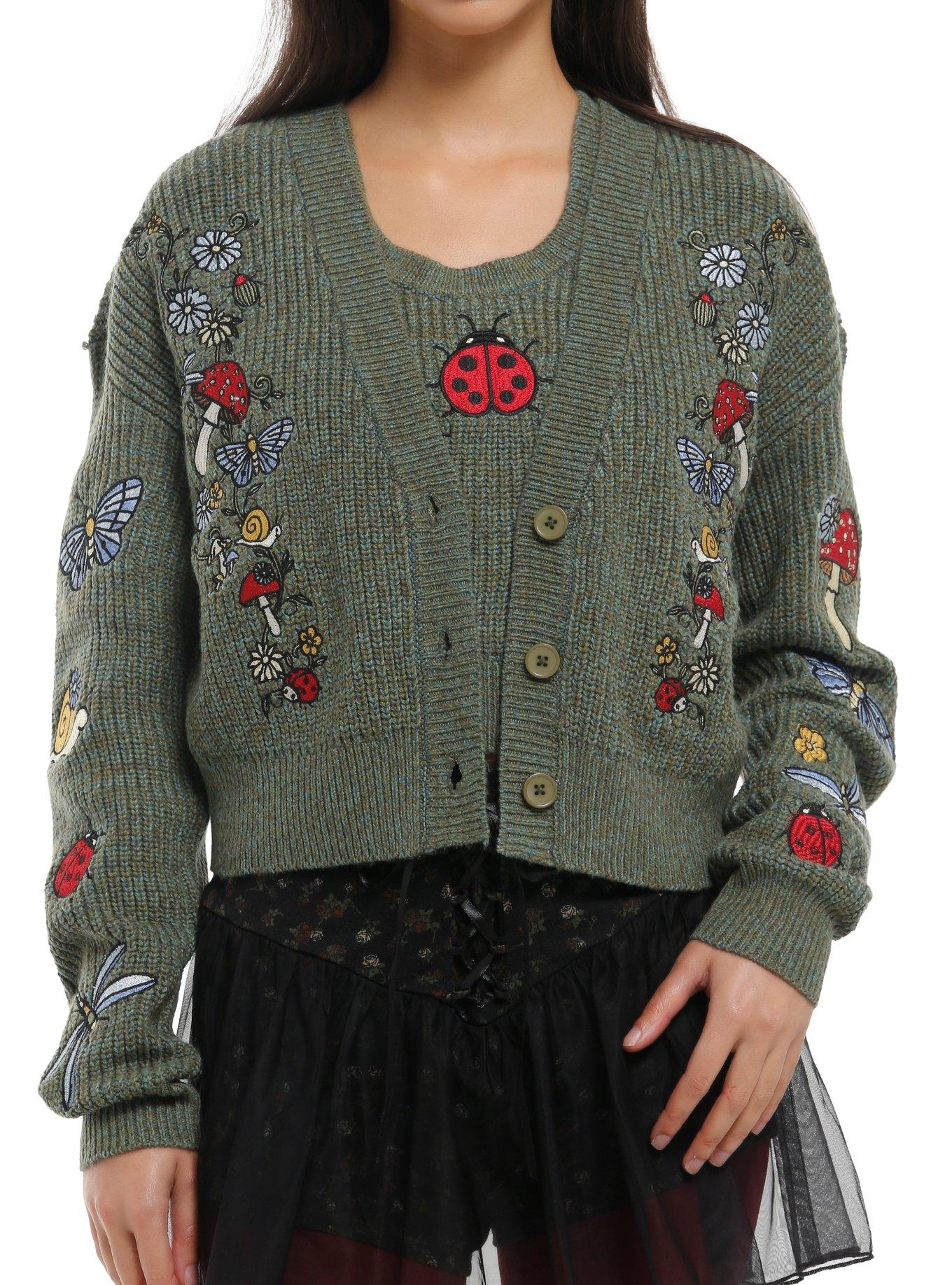 Thorn & Fable Forest Critters Marled Girls Crop Cardigan & Tank Top Set, , hi-res