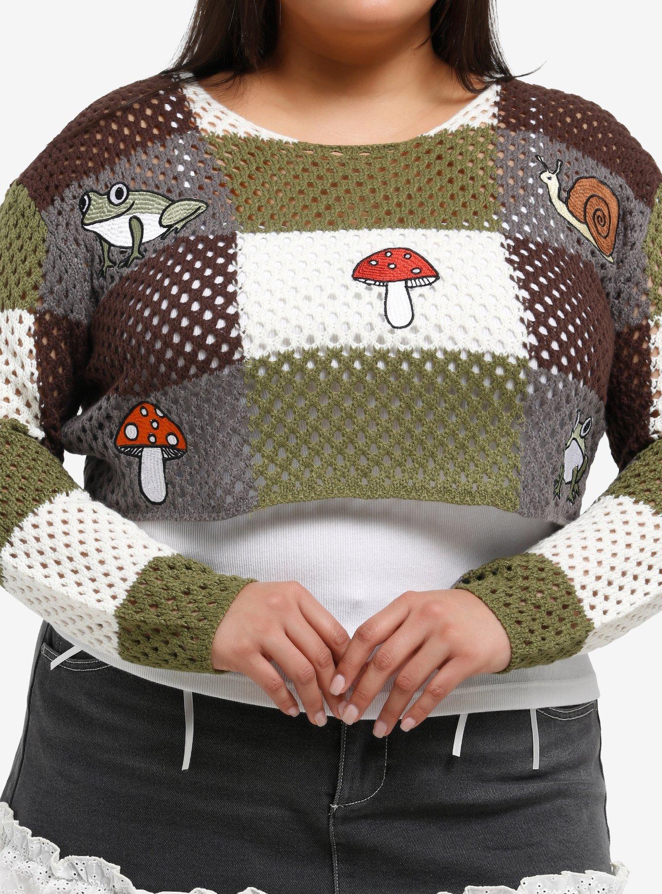 Thorn & Fable Mushroom & Frog Girls Crop Sweater Plus Size, , hi-res