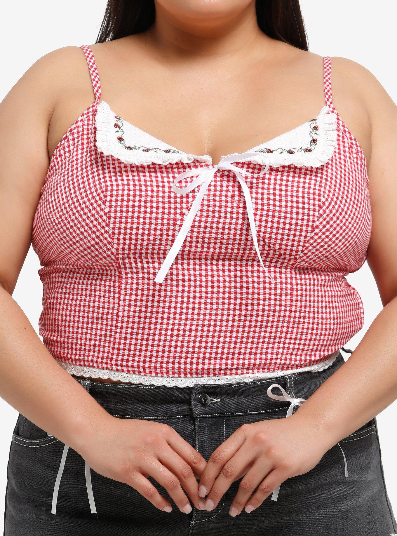 Thorn & Fable Gingham Strawberry Collar Girls Crop Cami Plus Size, , hi-res