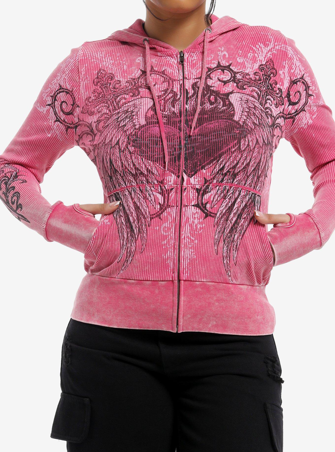 Social Collision Pink Winged Heart Girls Hoodie, , hi-res