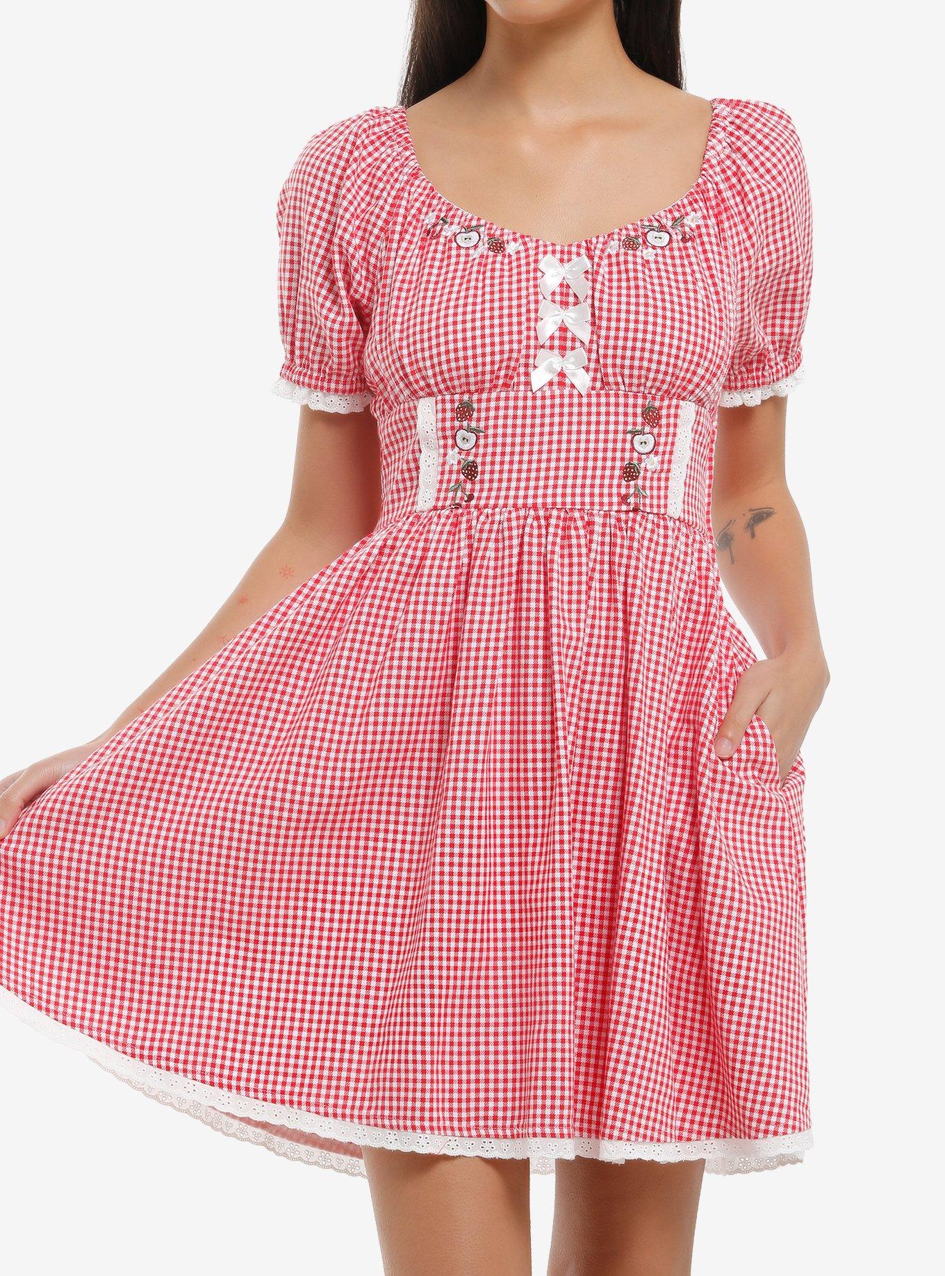 Thorn & Fable Red Gingham Apple Dress, , hi-res