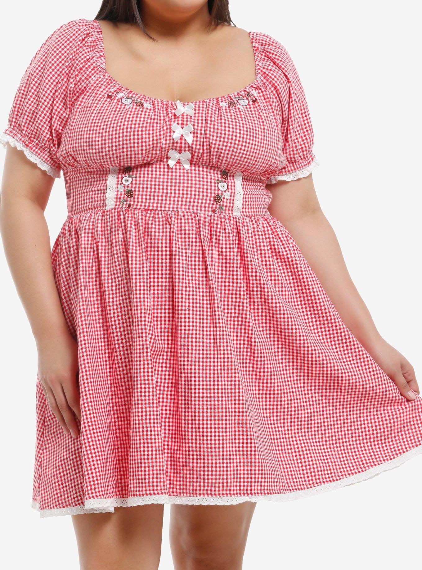 Thorn & Fable Red Gingham Apple Dress Plus Size, , hi-res