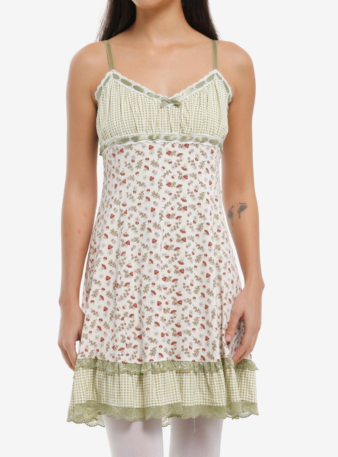 THORNANDFABLE Thorn & Fable Mushroom Gingham Slip Dress
