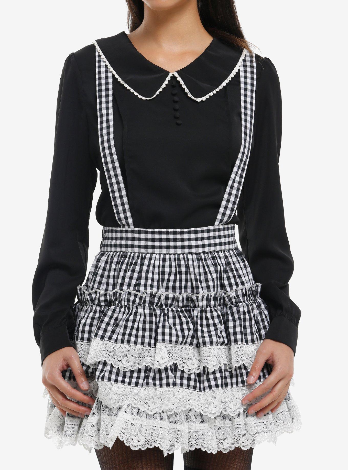 Thorn & Fable Black & White Gingham Lace Tiered Skirtall, , hi-res