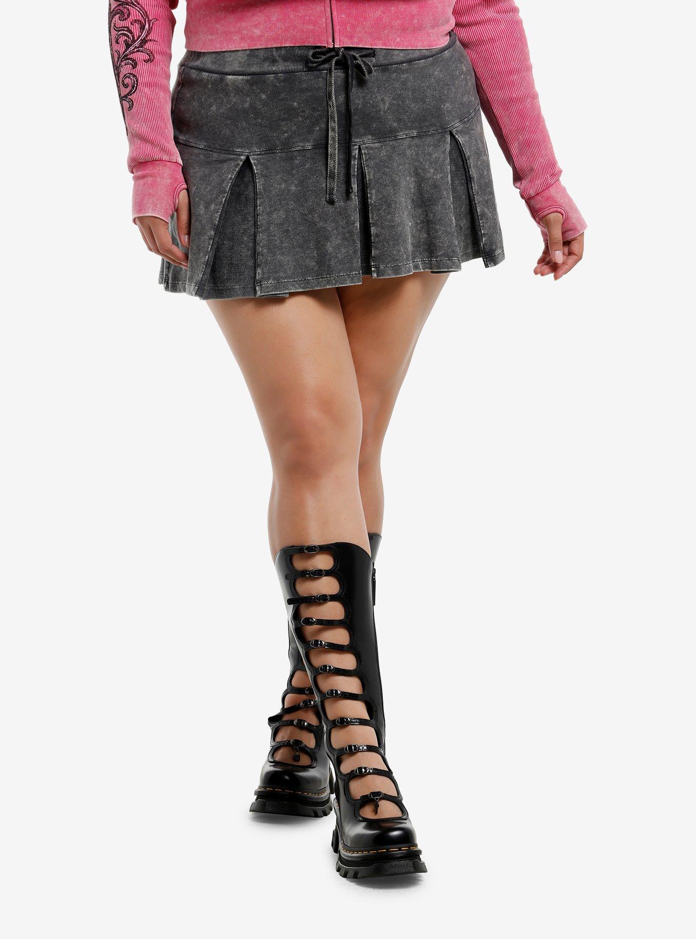 Grey Wash Knit Mini Skirt Plus Size, , hi-res