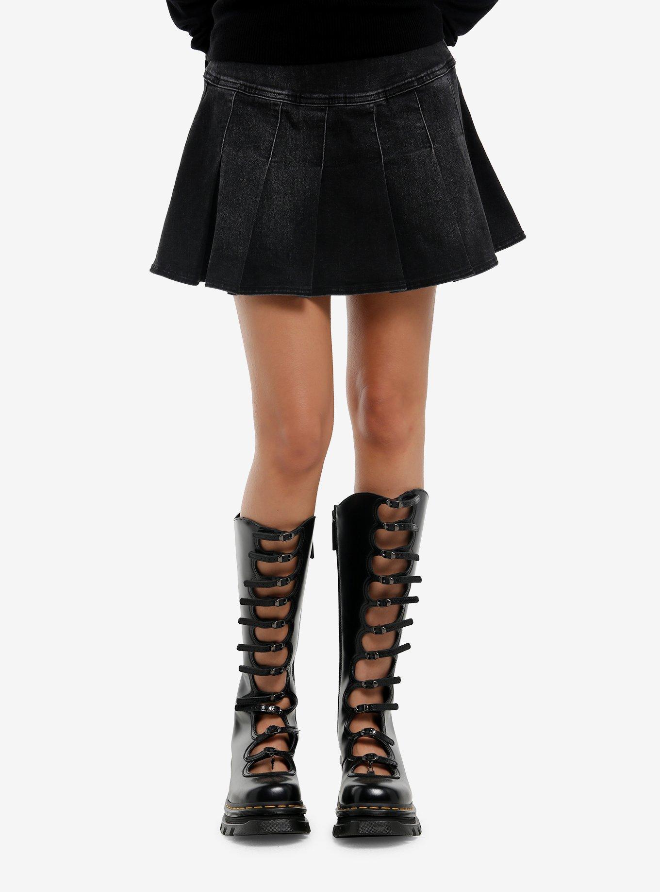 Black Wash Pleated Mini Skirt, , hi-res