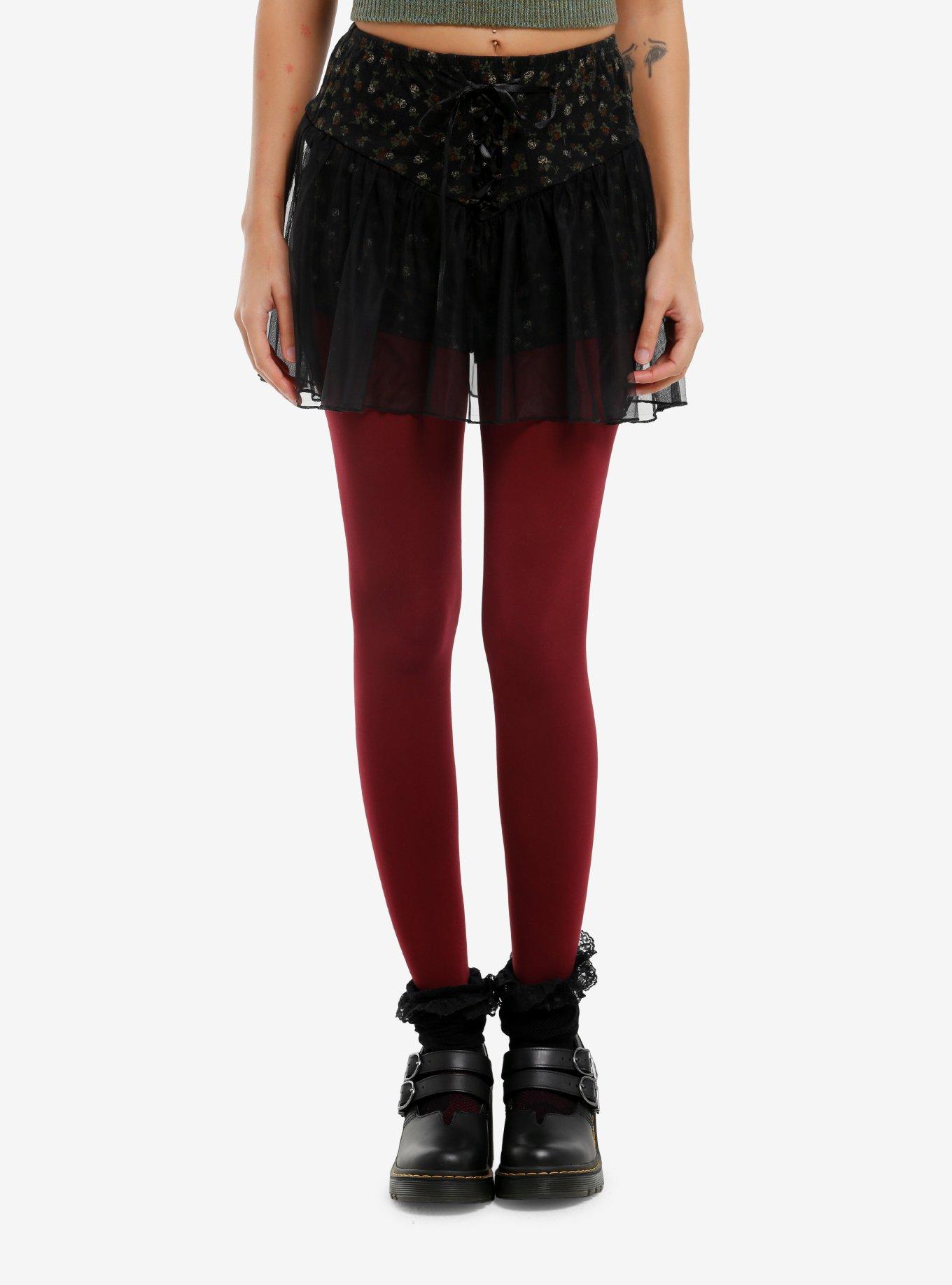 Thorn & Fable Dark Floral Lace-Up Skort