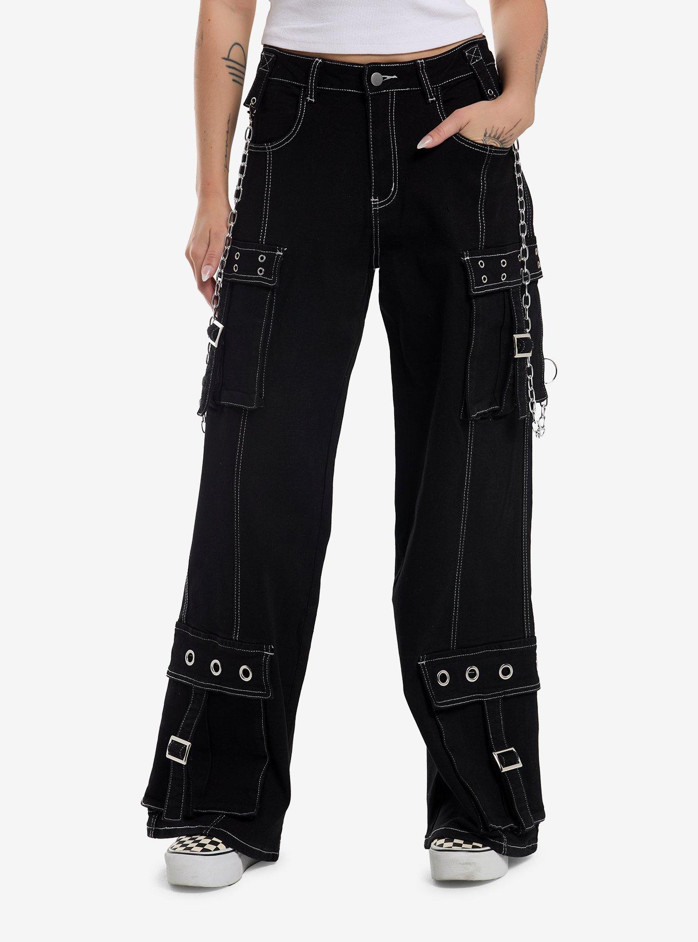 Black Grommets & Chains Cargo Pants, , hi-res