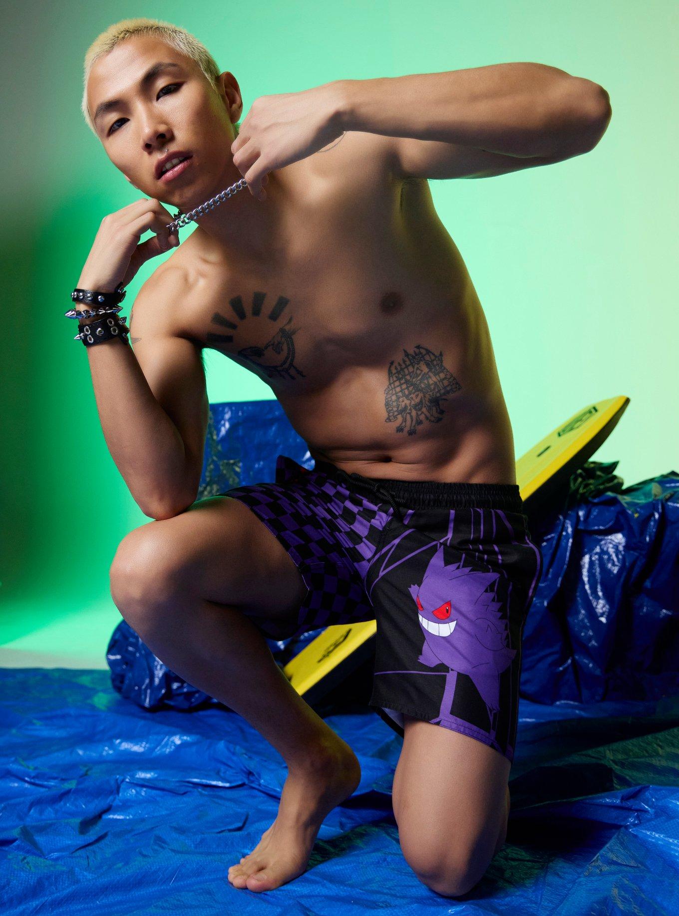 Pok&eacute;mon Gengar Pattern Split Swim Trunks, , hi-res