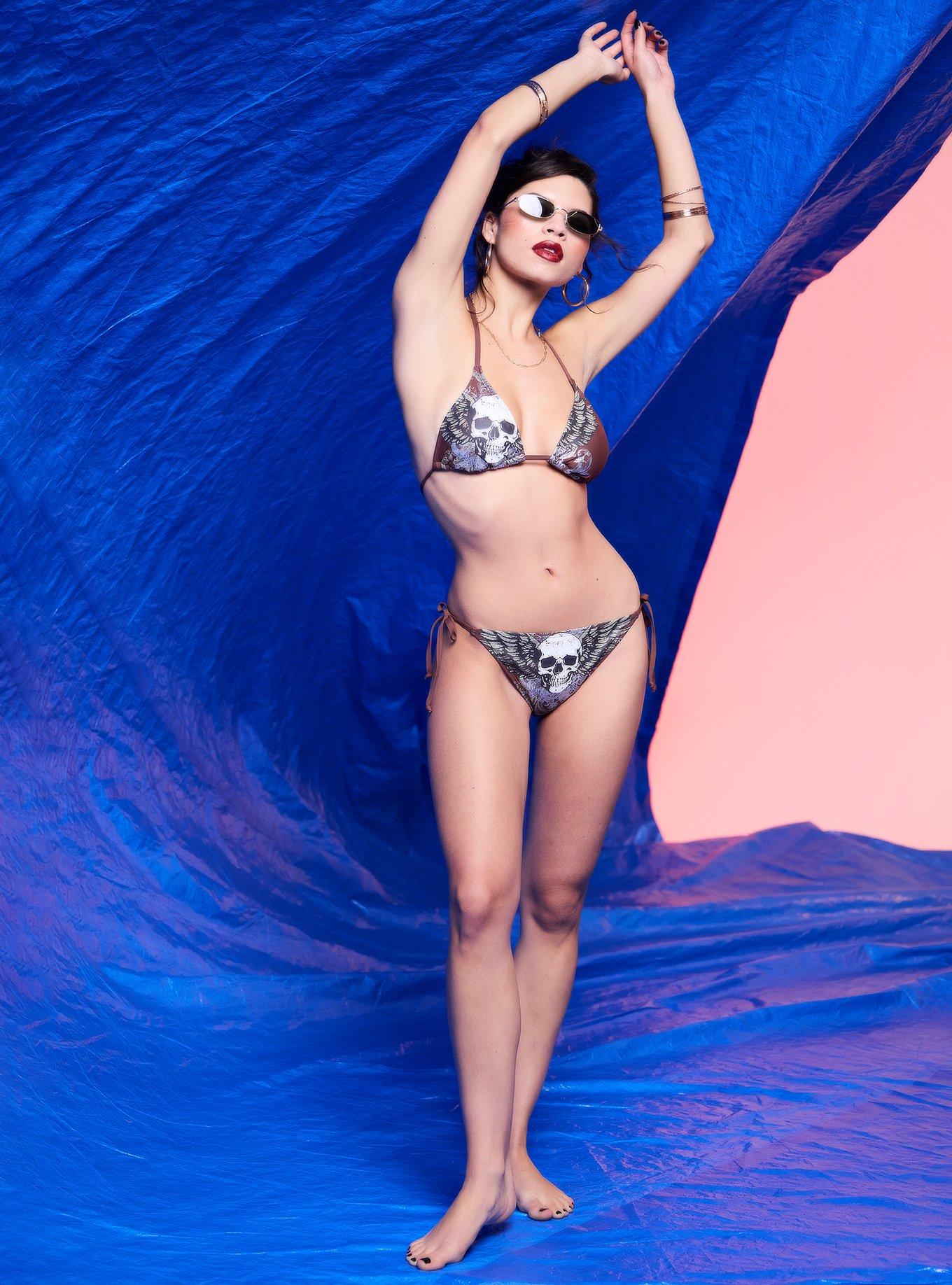 Winged Skull Brown Swim Bottoms, , hi-res