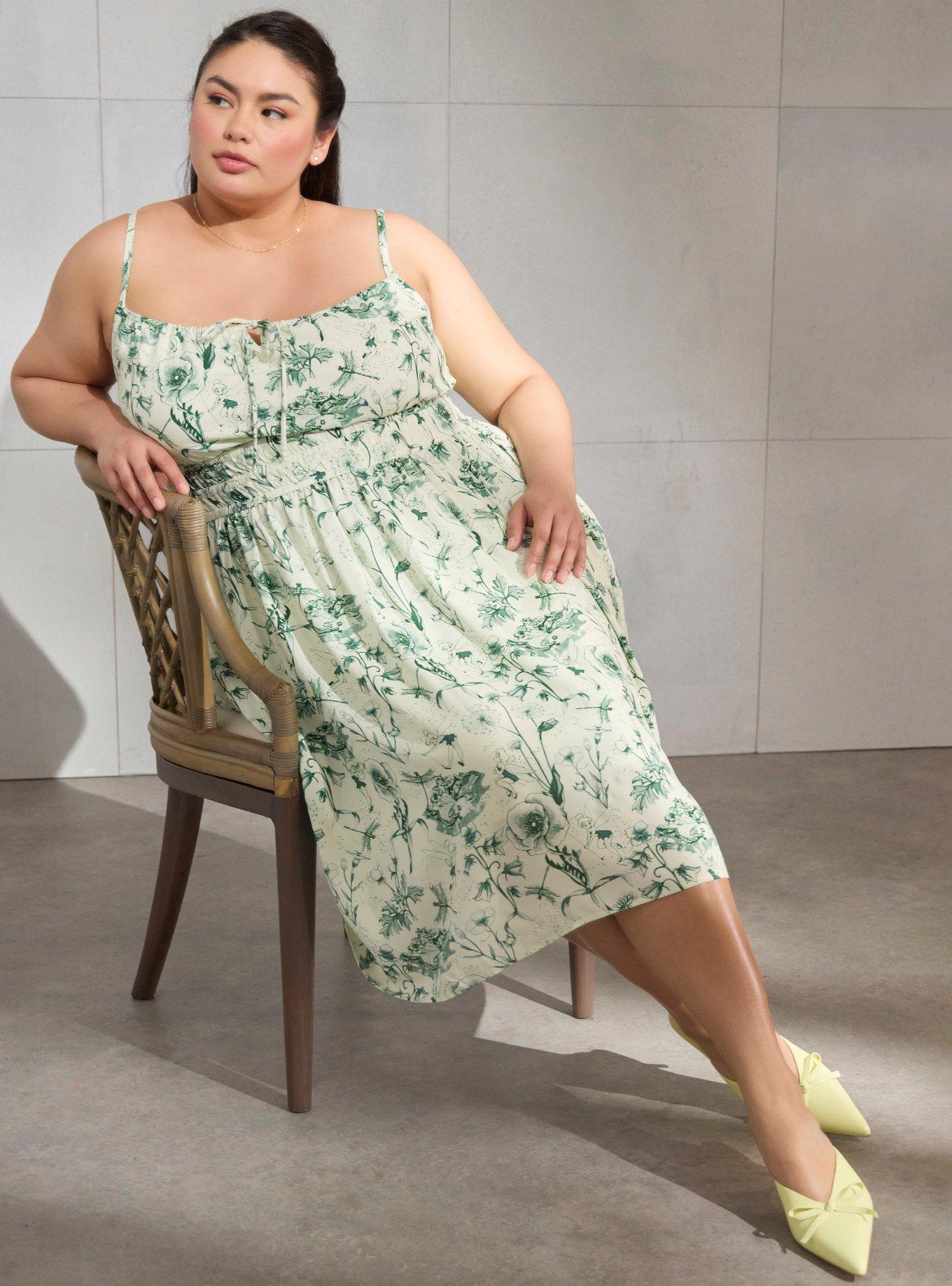 Disney Peter Pan Tinker Bell Floral Allover Print Plus Size Tank Dress - BoxLunch Exclusive