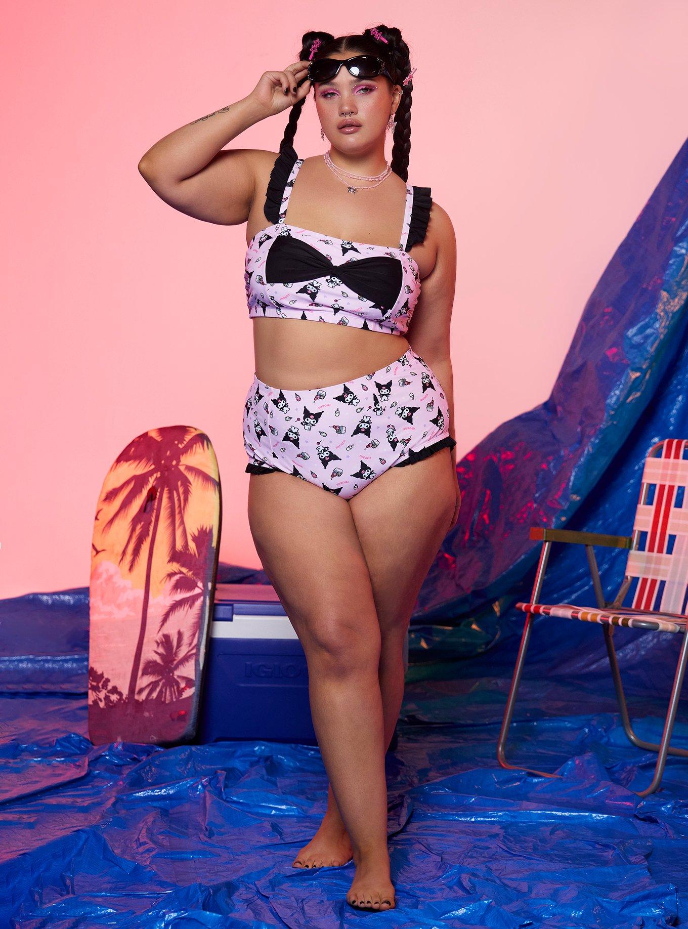 Kuromi Dessert Bow High-Waisted Swim Bottoms Plus Size