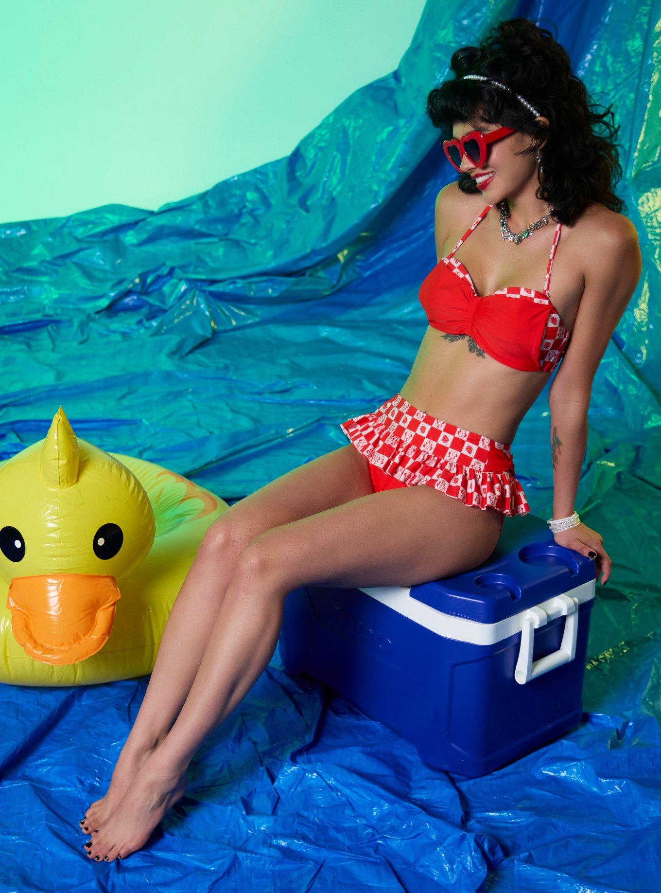 (SWIM BOTTOMS) Disney Minnie Mouse Strawberry Checker Skirted Swim Bottoms