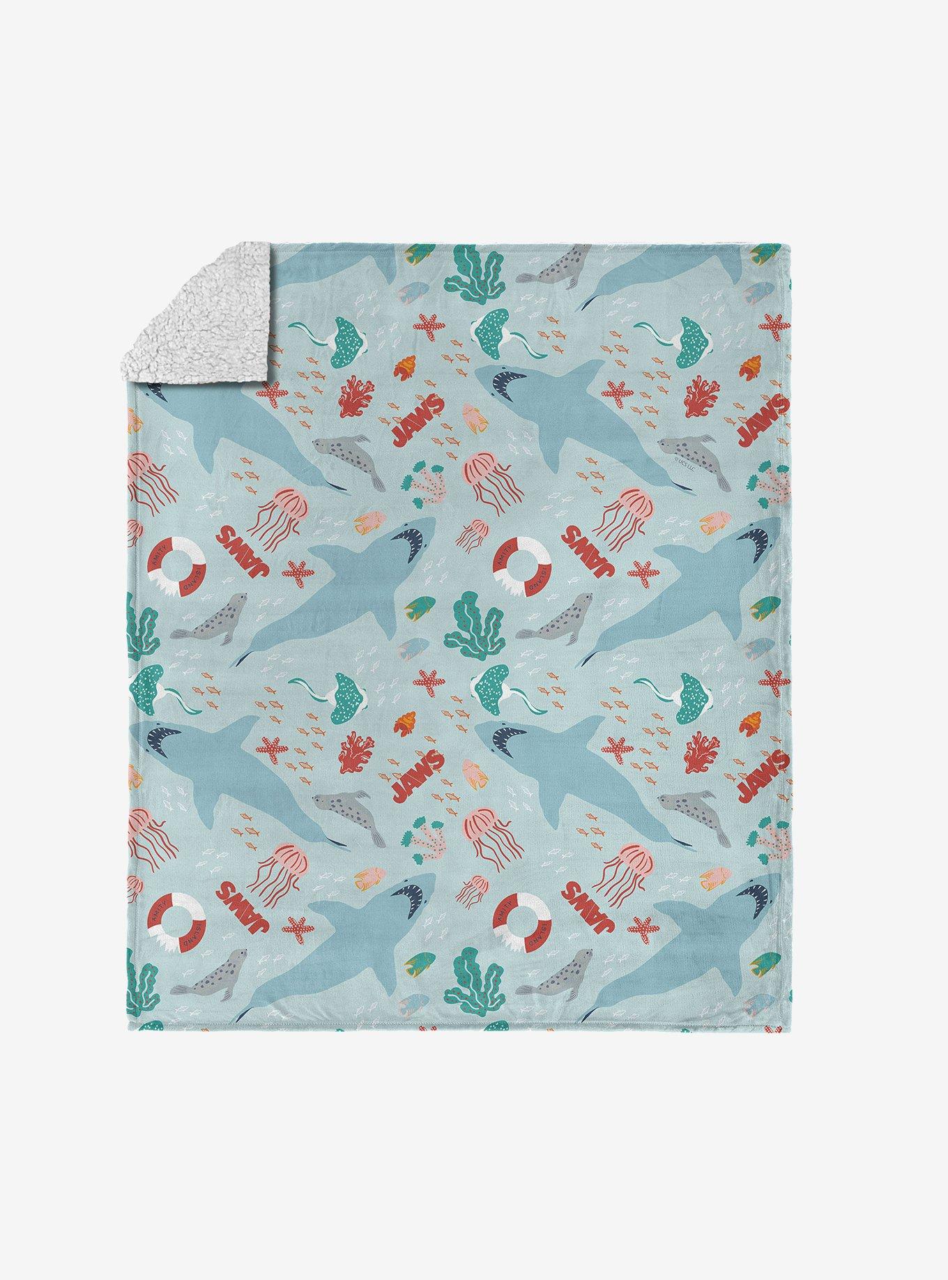 Jaws Coastal Sharks Silk Touch Sherpa Throw Blanket, , hi-res
