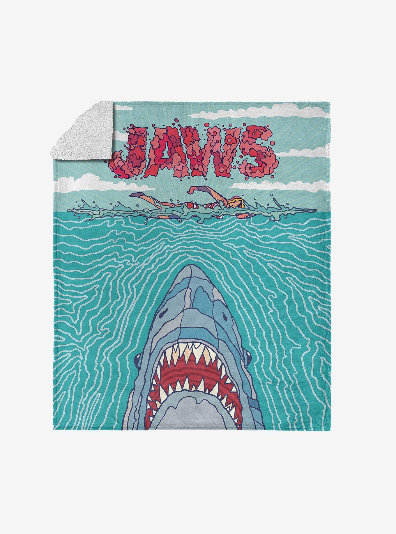 Jaws Squiggle Poster Silk Touch Sherpa Throw Blanket, , hi-res