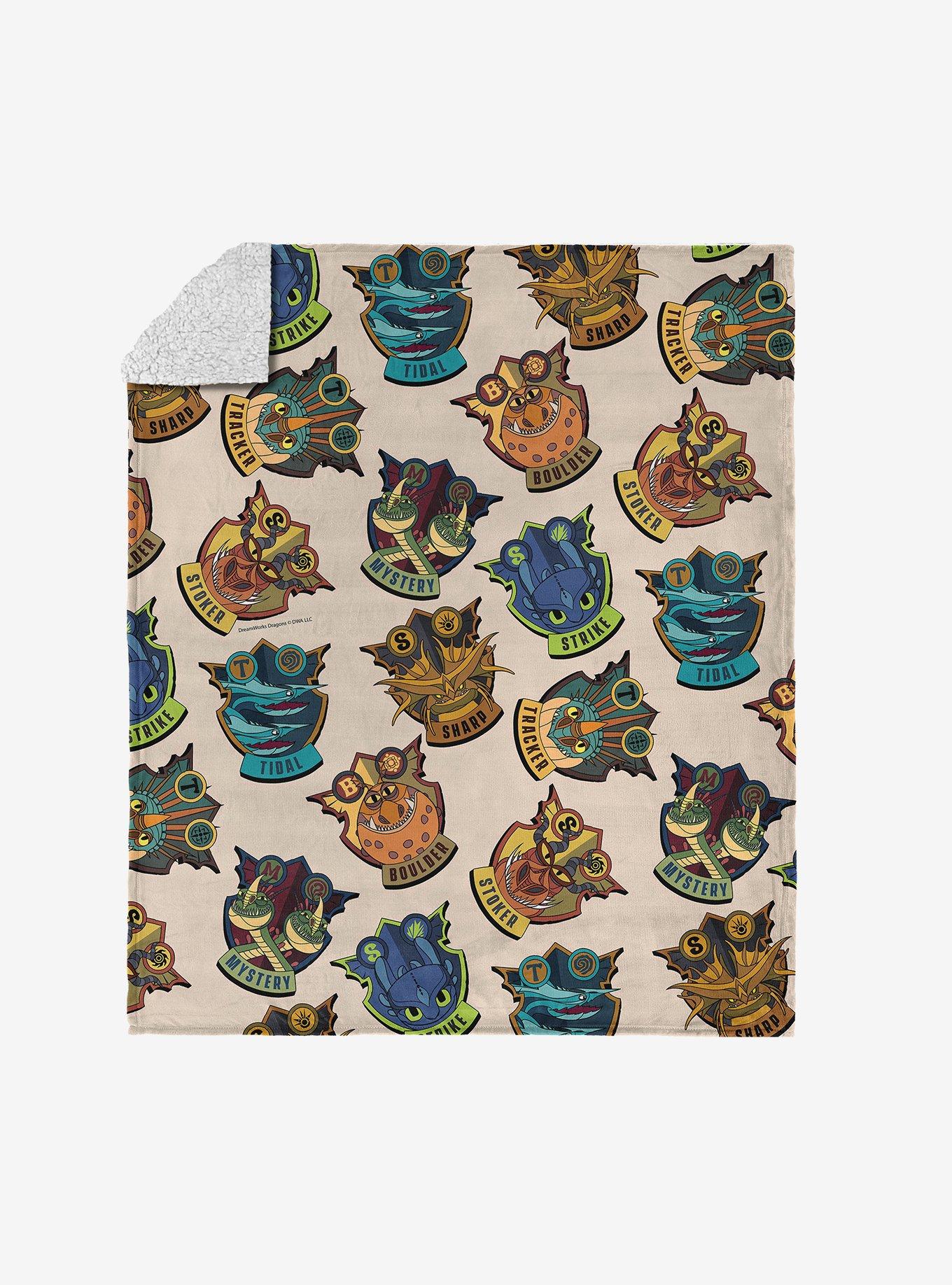 How to Train Your Dragon Badges Silk Touch Sherpa Throw Blanket, , hi-res