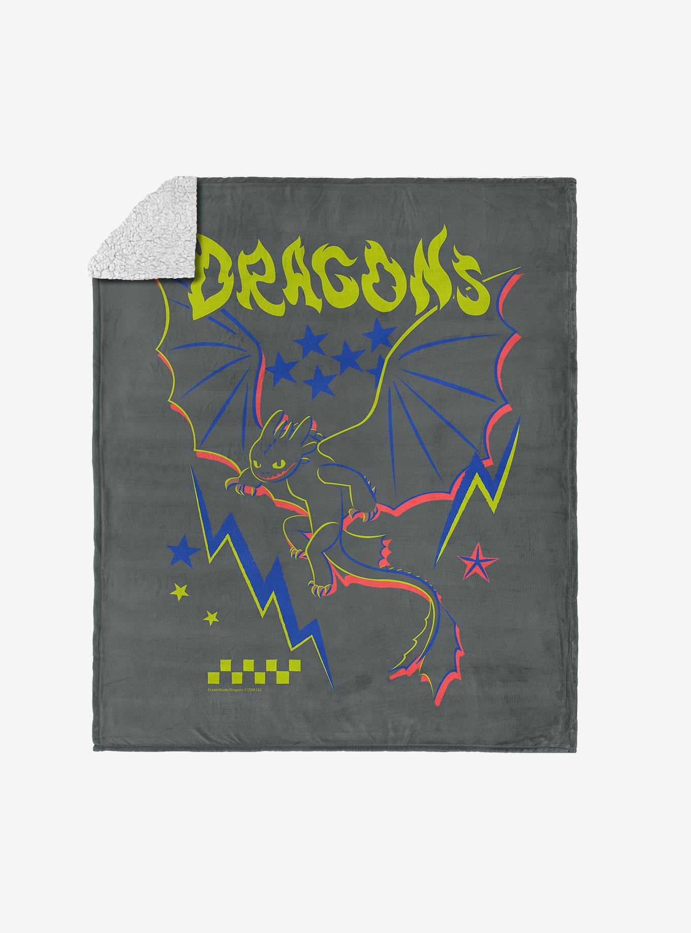 How to Train Your Dragon Neon Dragon Silk Touch Sherpa Throw Blanket, , hi-res