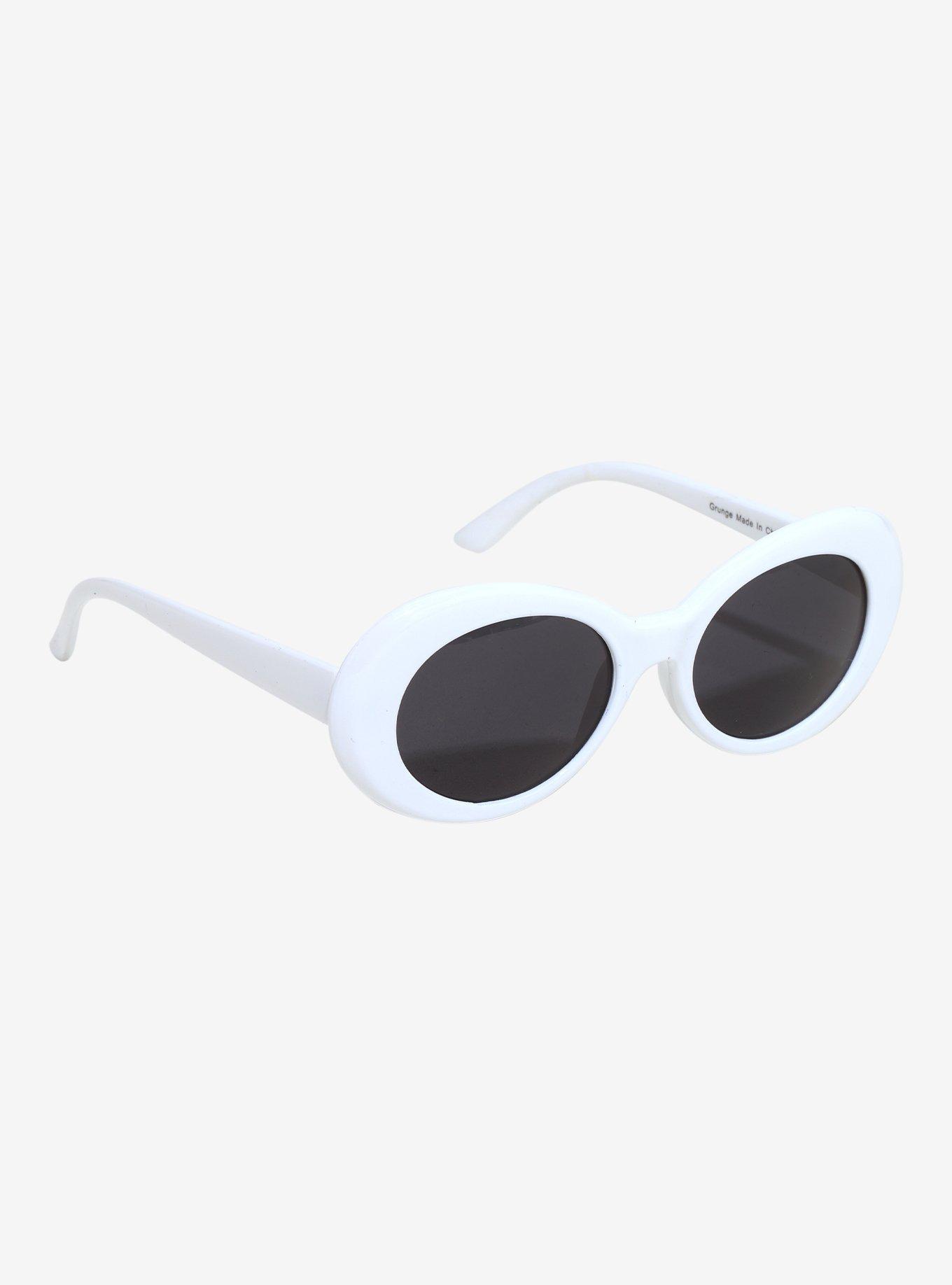White Oval Retro Sunglasses, , hi-res