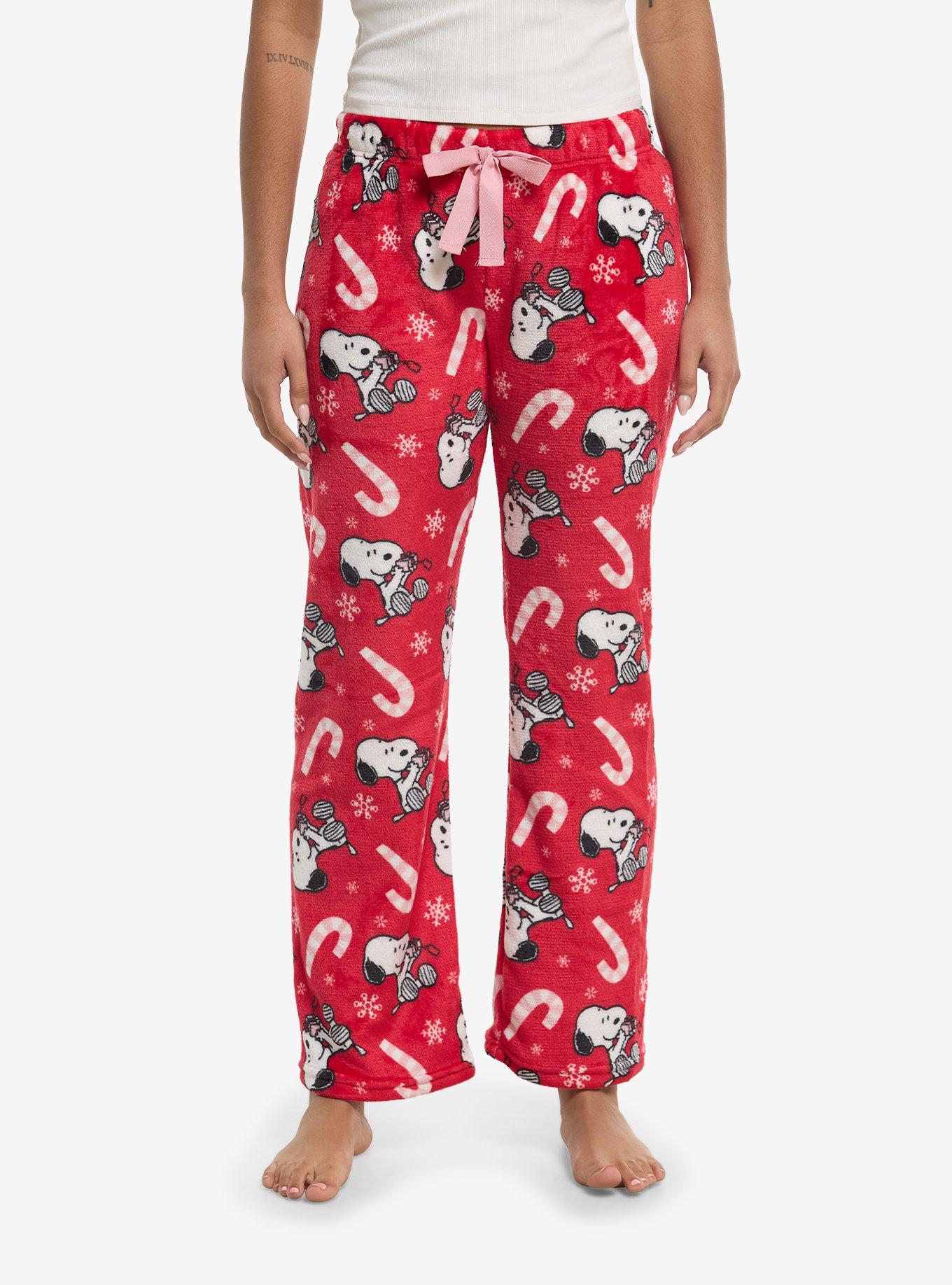 Peanuts Snoopy Snowflakes & Candy Canes Plush Pajama Pants, , hi-res