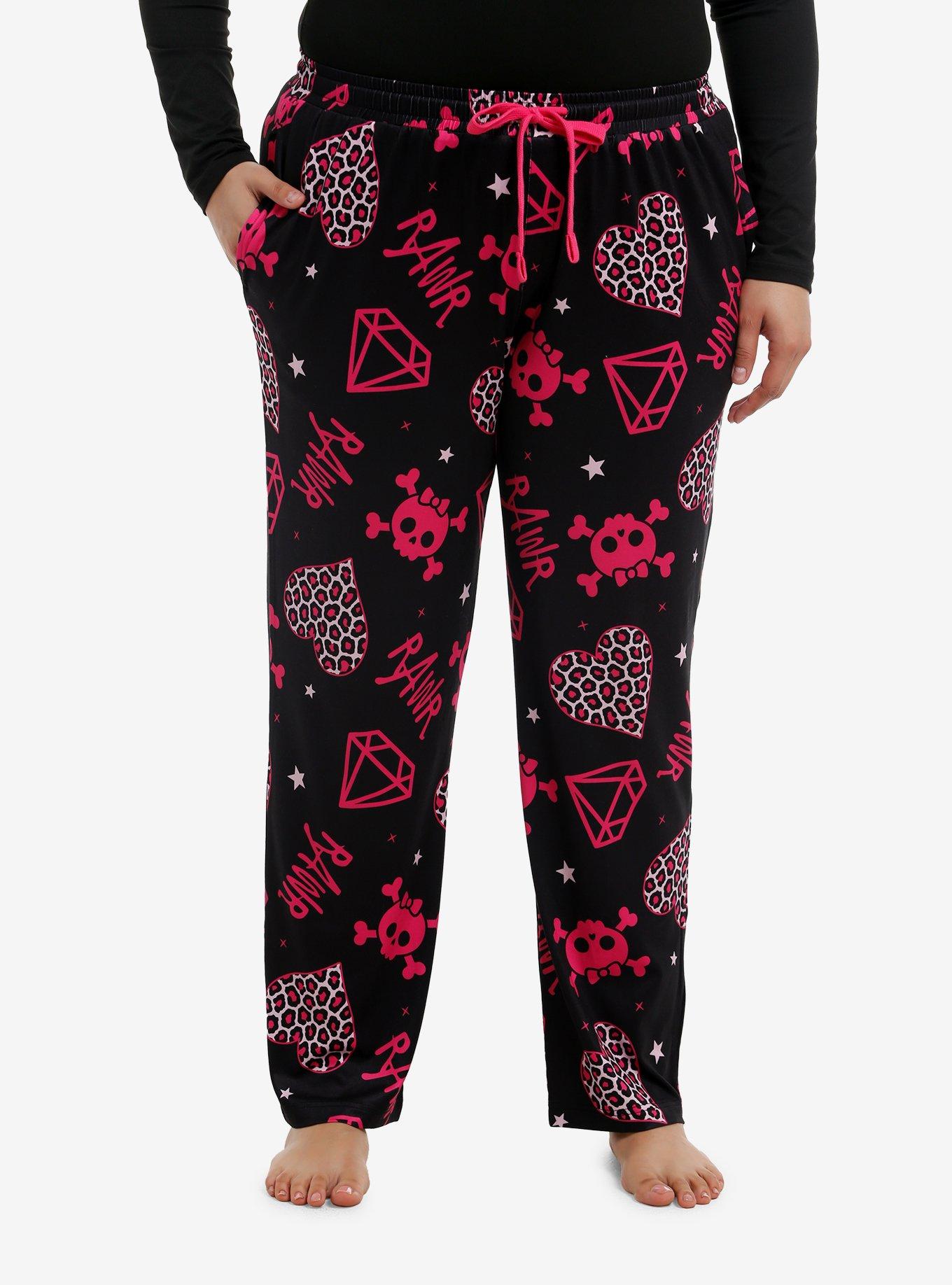Rawr Pink & Black Girls Pajama Pants Plus Size, , hi-res