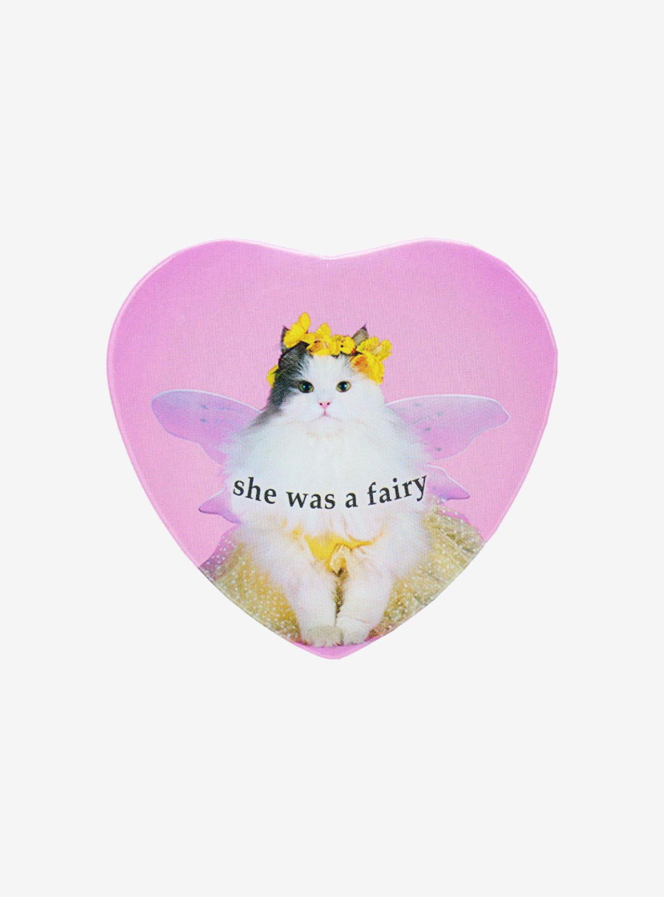 Fairy Cat Heart Button Pin, , hi-res