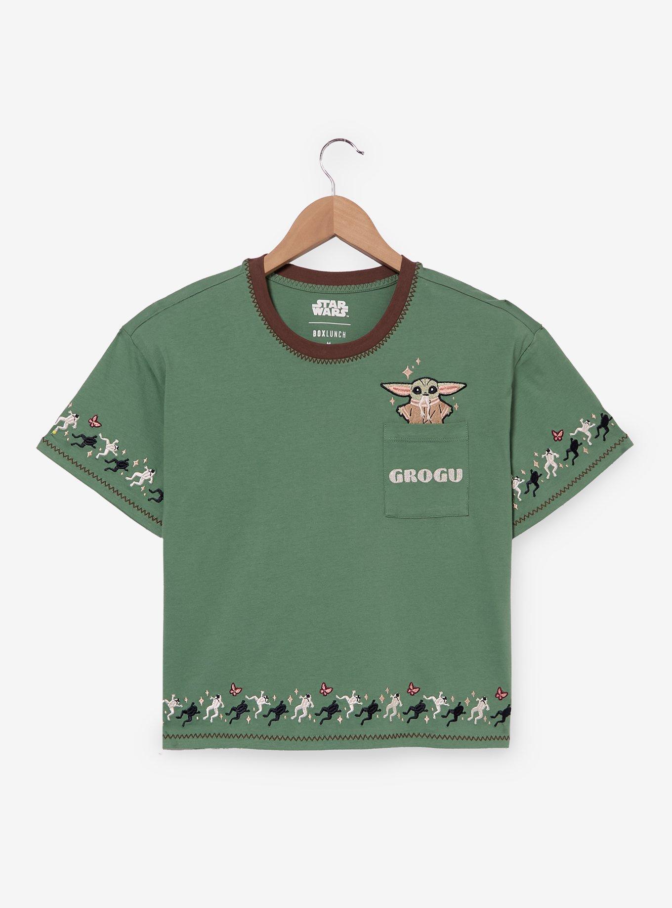 Star Wars The Mandalorian Grogu Embroidered Women's Cropped T-Shirt - BoxLunch Exclusive