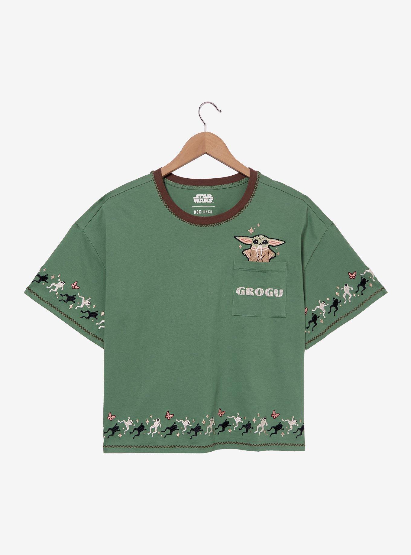 Star Wars The Mandalorian Grogu Embroidered Women's Plus Size Cropped T-Shirt - BoxLunch Exclusive