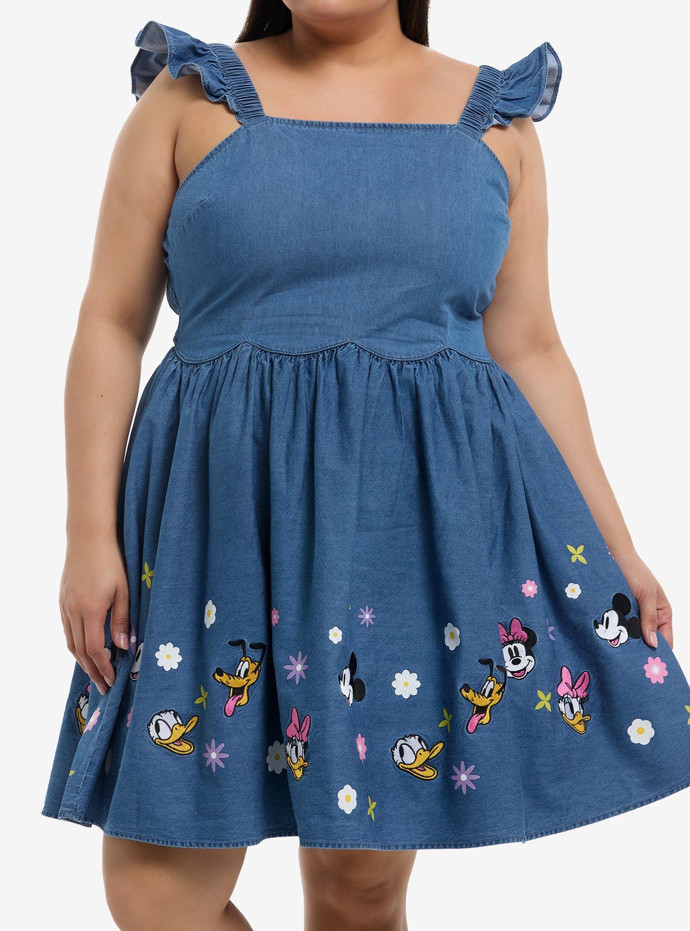 Her Universe Disney Mickey Mouse & Friend Floral Denim Dress Plus Size Her Universe Exclusive, , hi-res