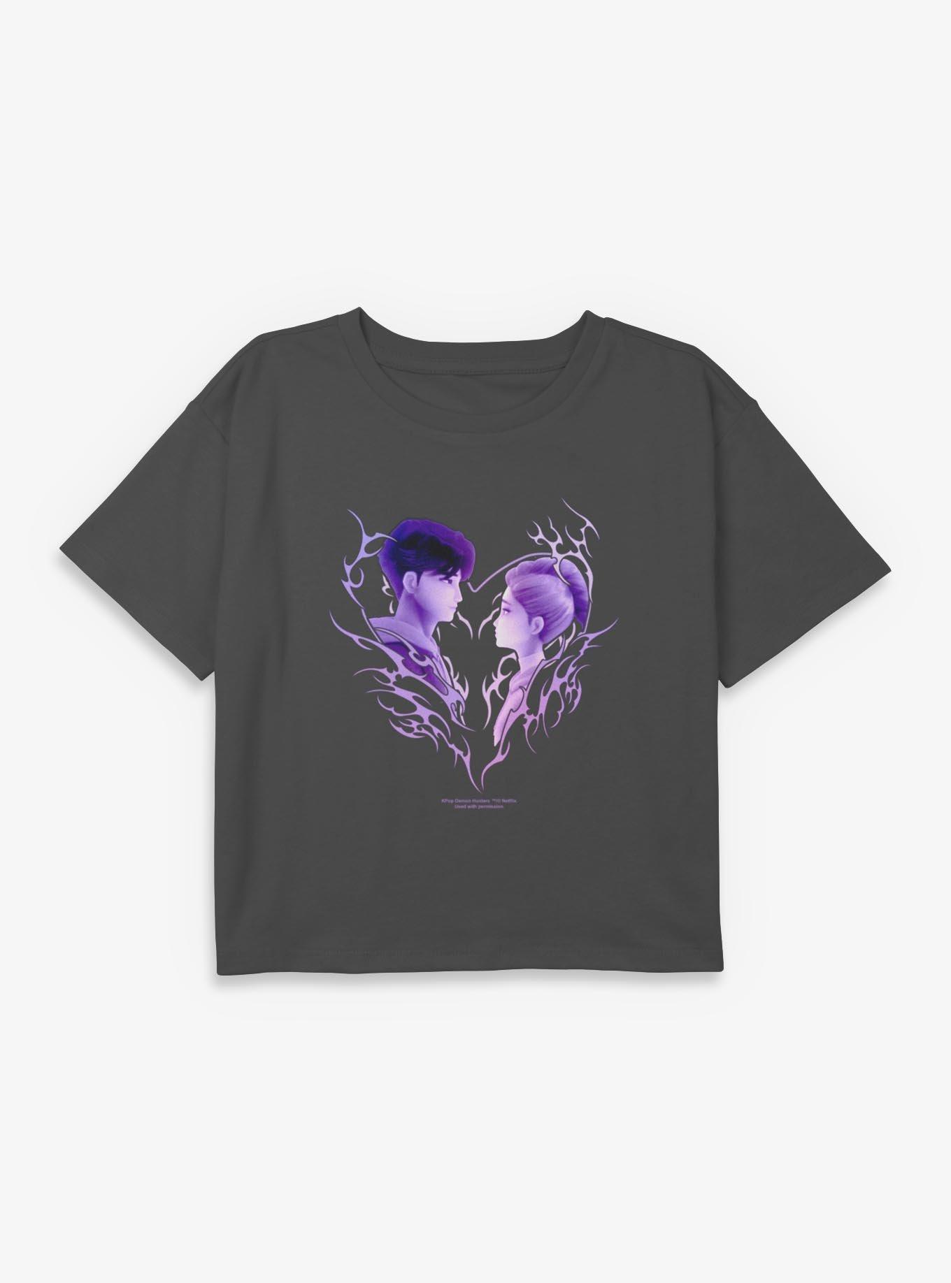 KPop Demon Hunters Jinu & Rumi Cyber Heart Youth Girls Boxy Crop T-Shirt, , hi-res