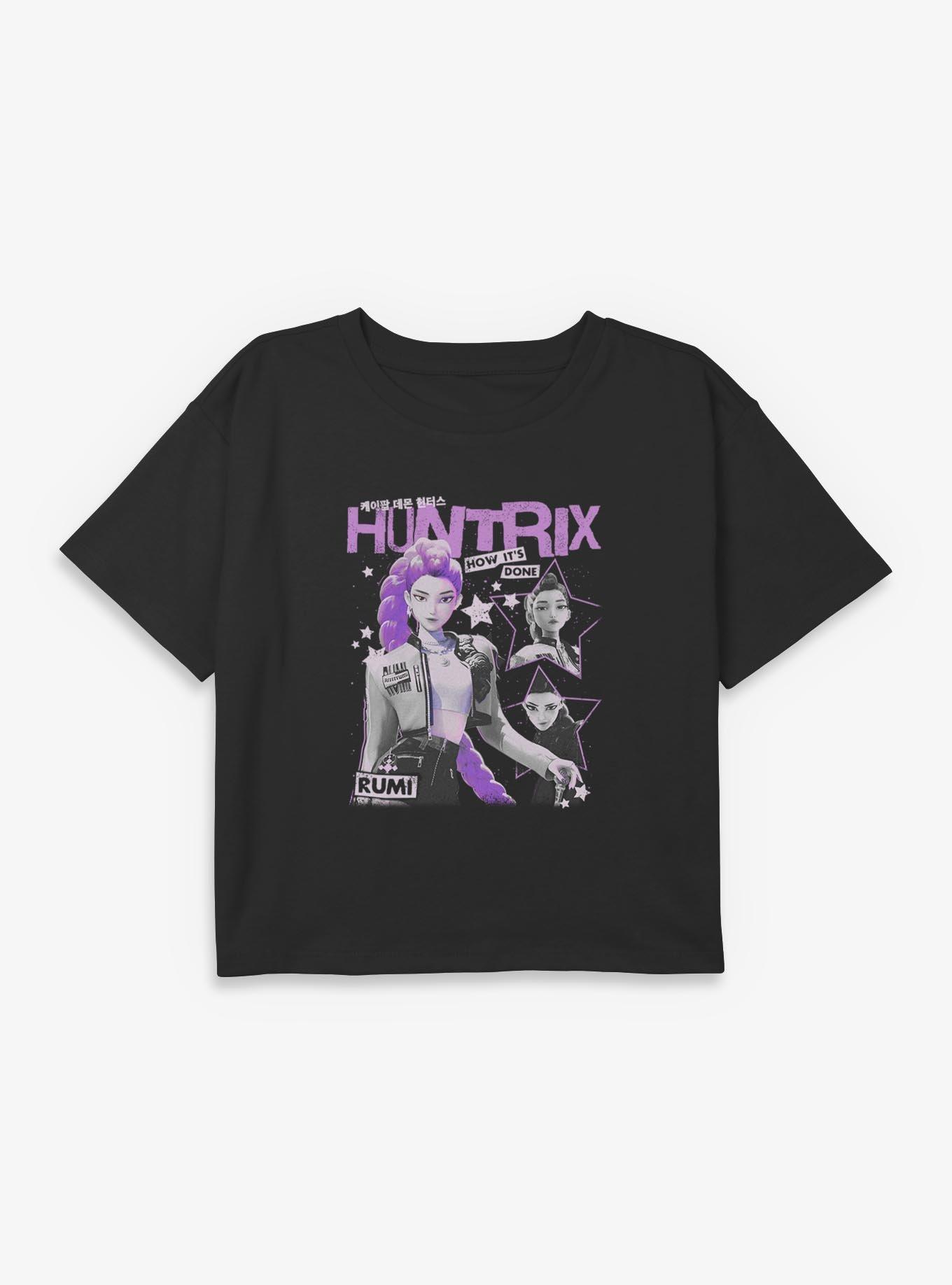 KPop Demon Hunters Huntrix Rumi Stars Collage Youth Girls Boxy Crop T-Shirt, , hi-res