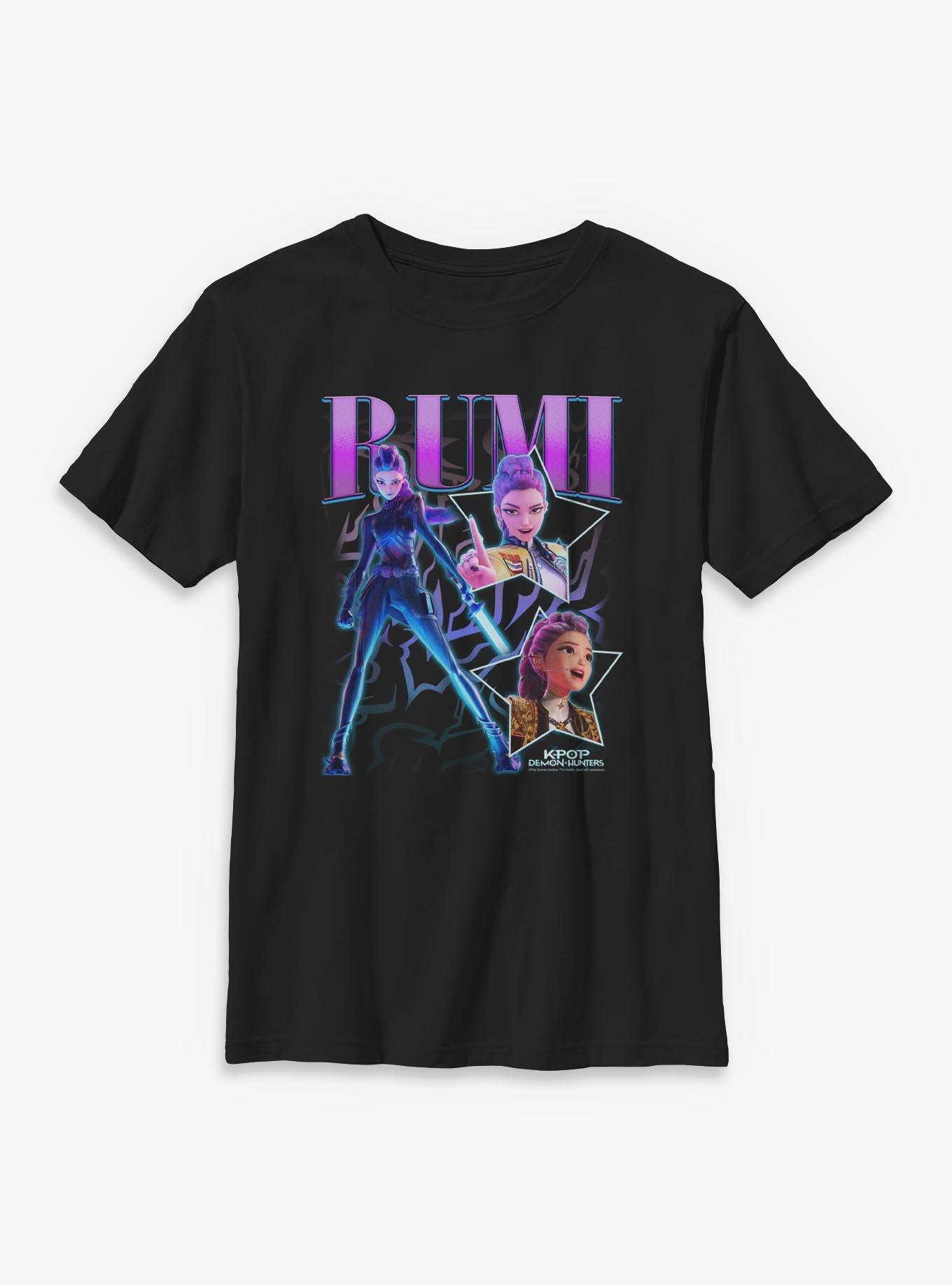 KPop Demon Hunters Rumi Star Collage Youth T-Shirt, BLACK, hi-res