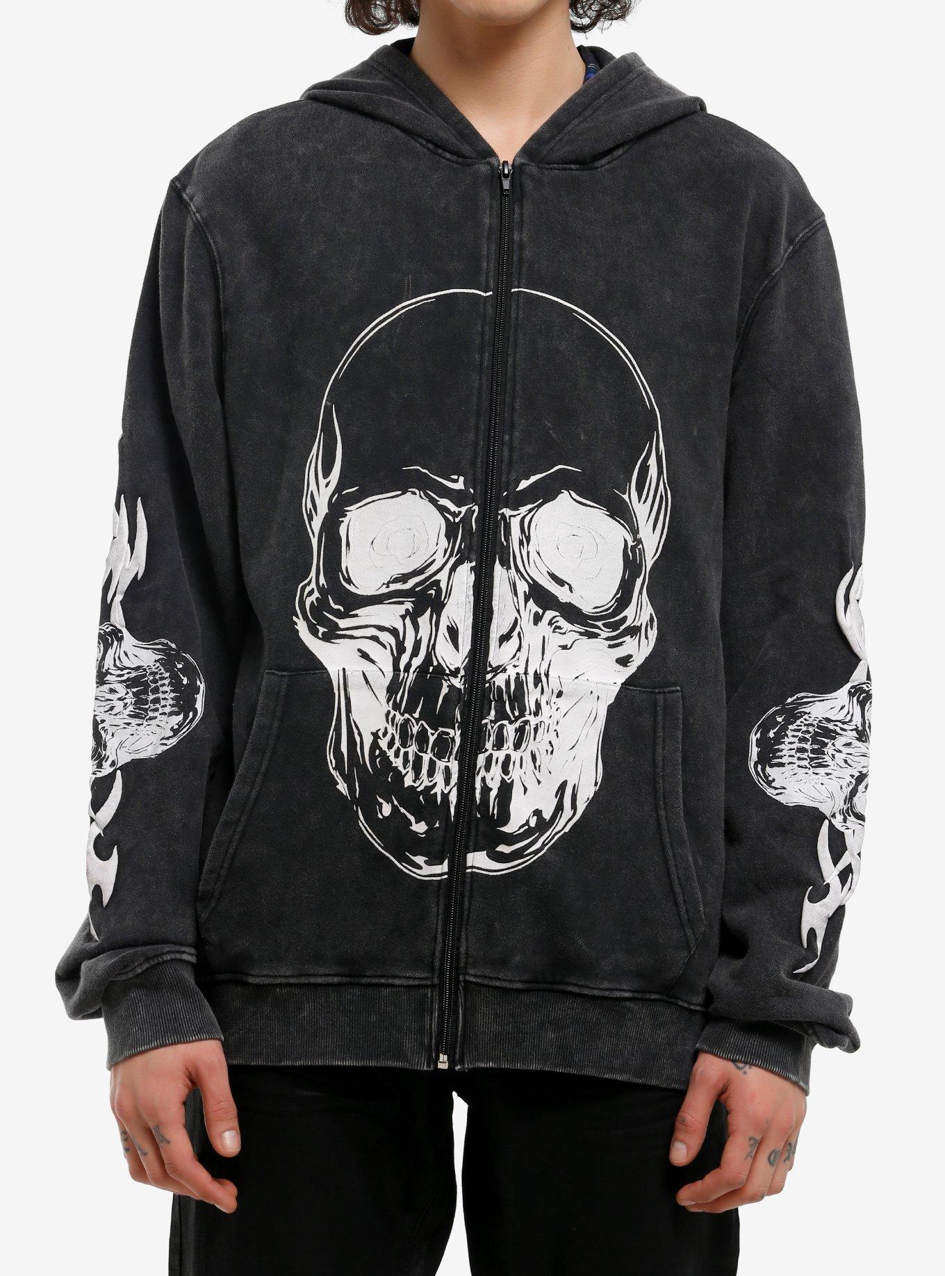 Cyber Skull Puff Print Hoodie, , hi-res