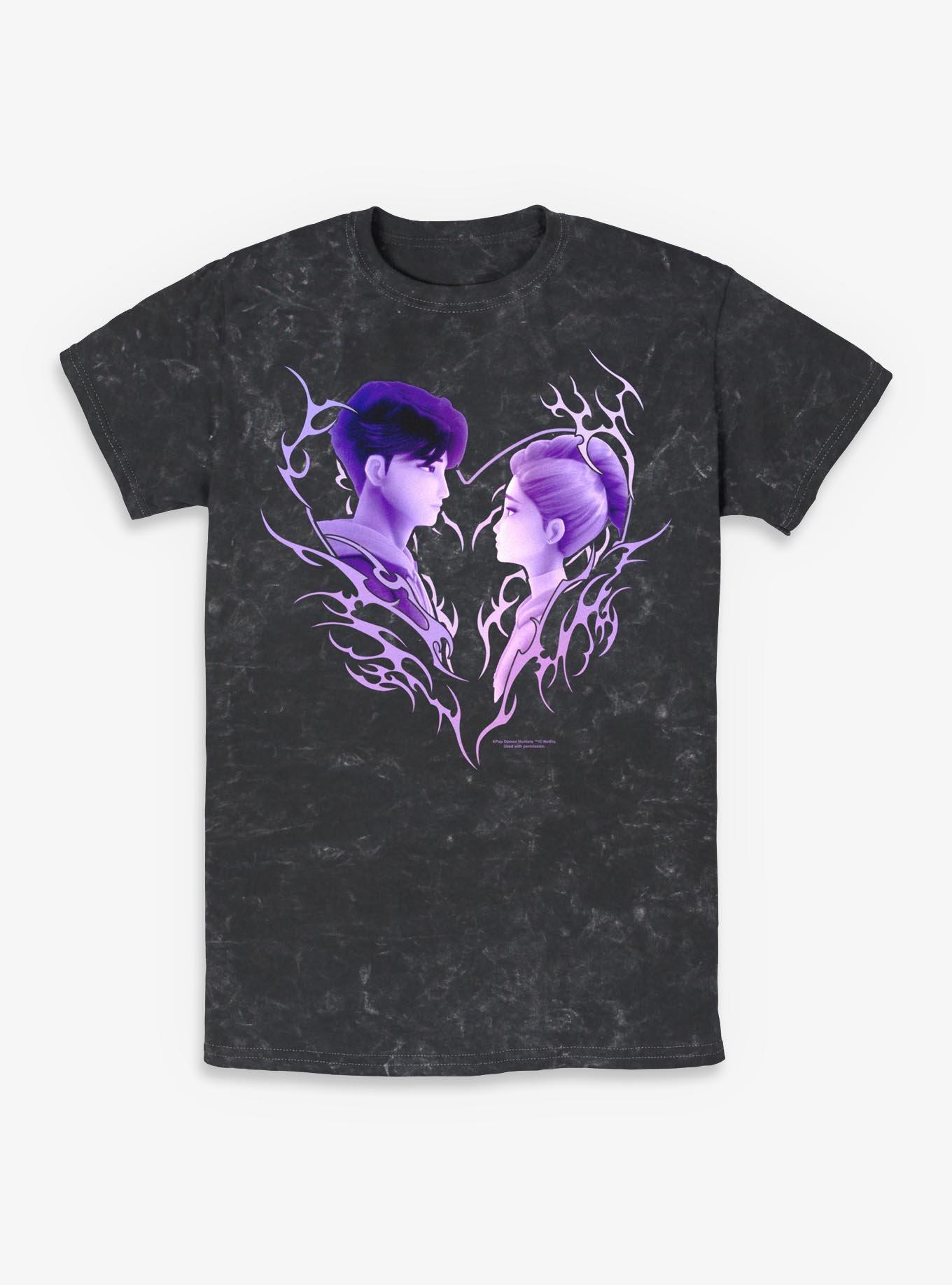 KPop Demon Hunters Jinu & Rumi Cyber Heart Mineral Wash T-Shirt, , hi-res