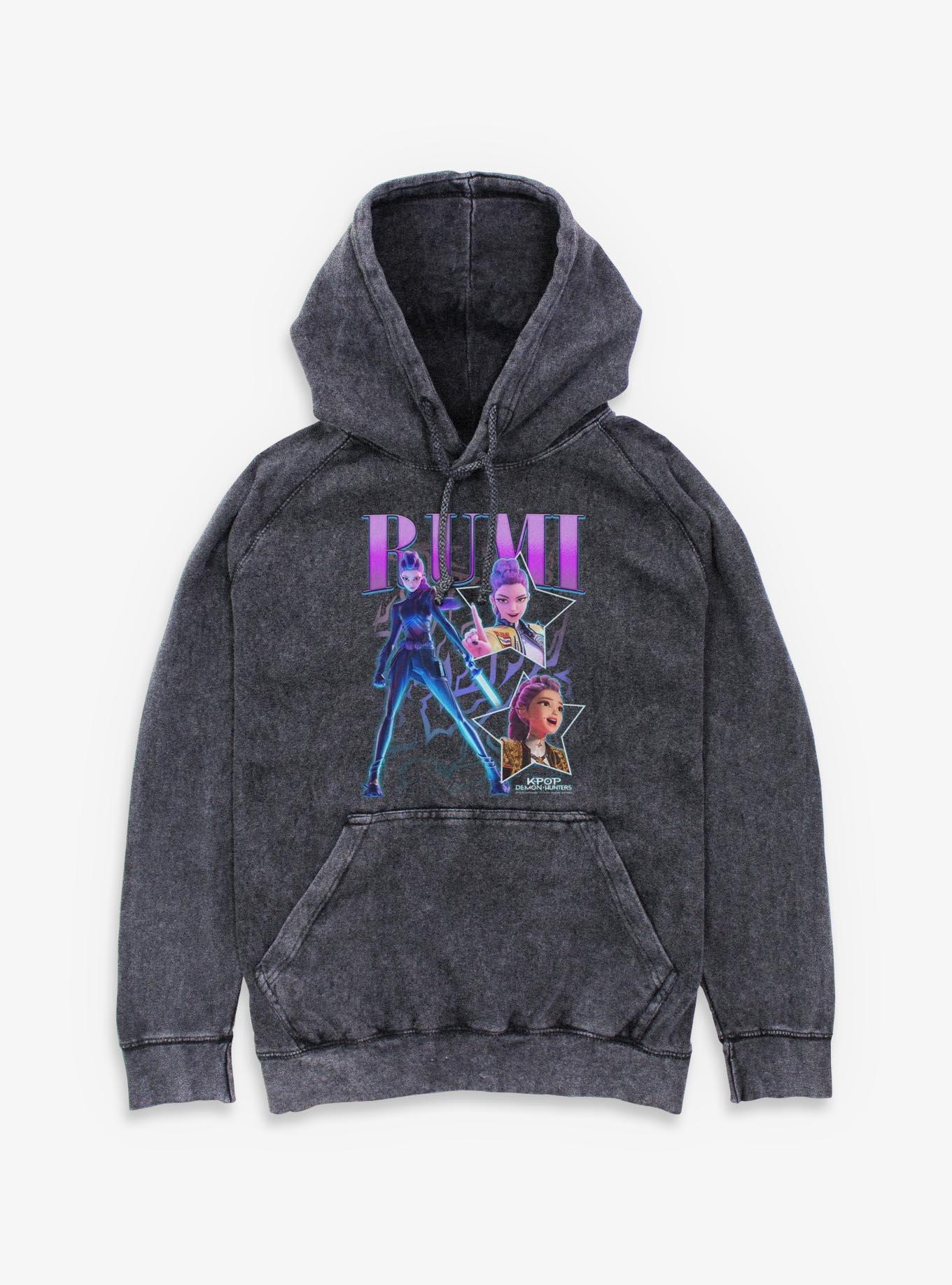 KPop Demon Hunters Rumi Collage Mineral Wash Hoodie, BLACK, hi-res